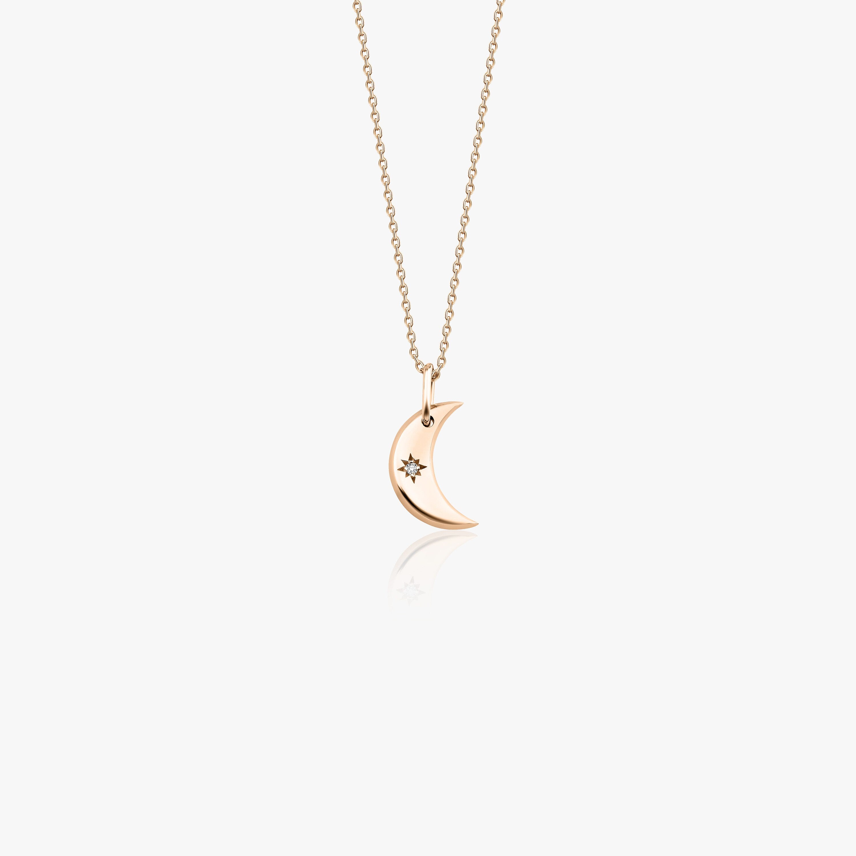 Mini Diamond Crescent Moon Necklace in 14K Gold