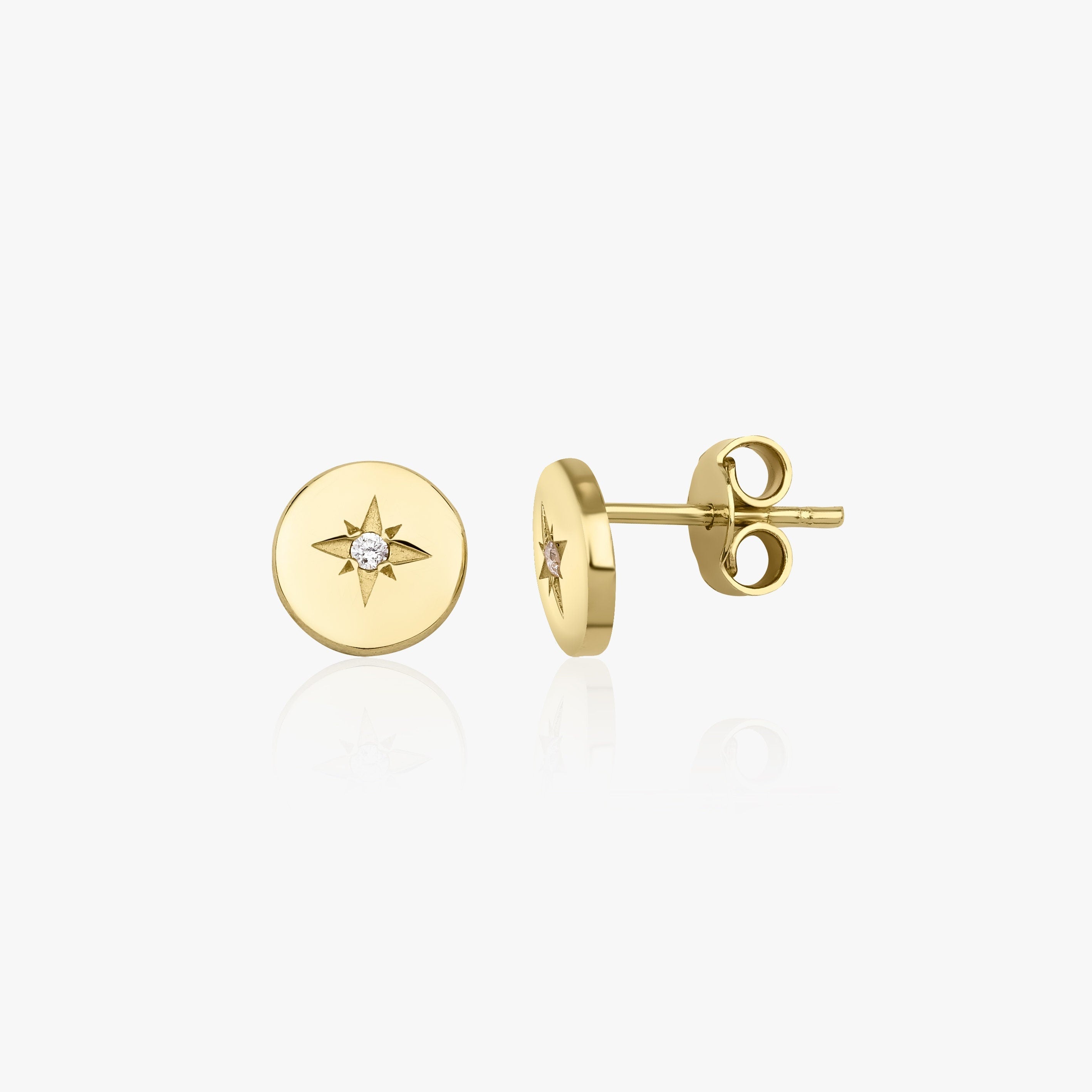Minimal Diamond North Star Earrings in 14K Gold