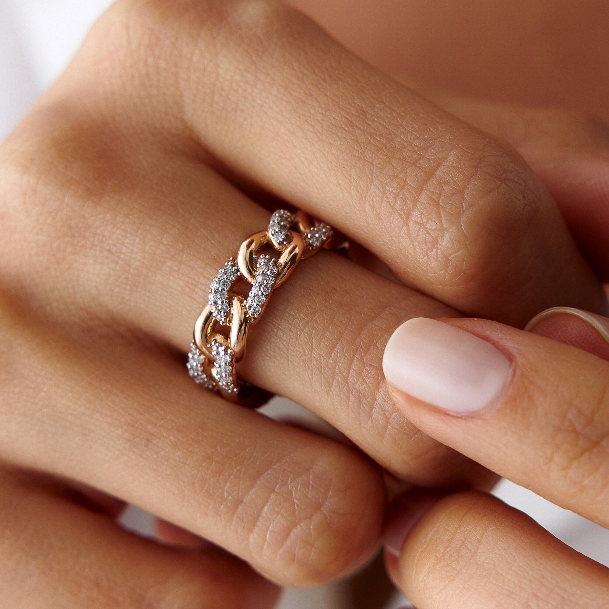 Diamond Cuban Link Ring in 14K Gold