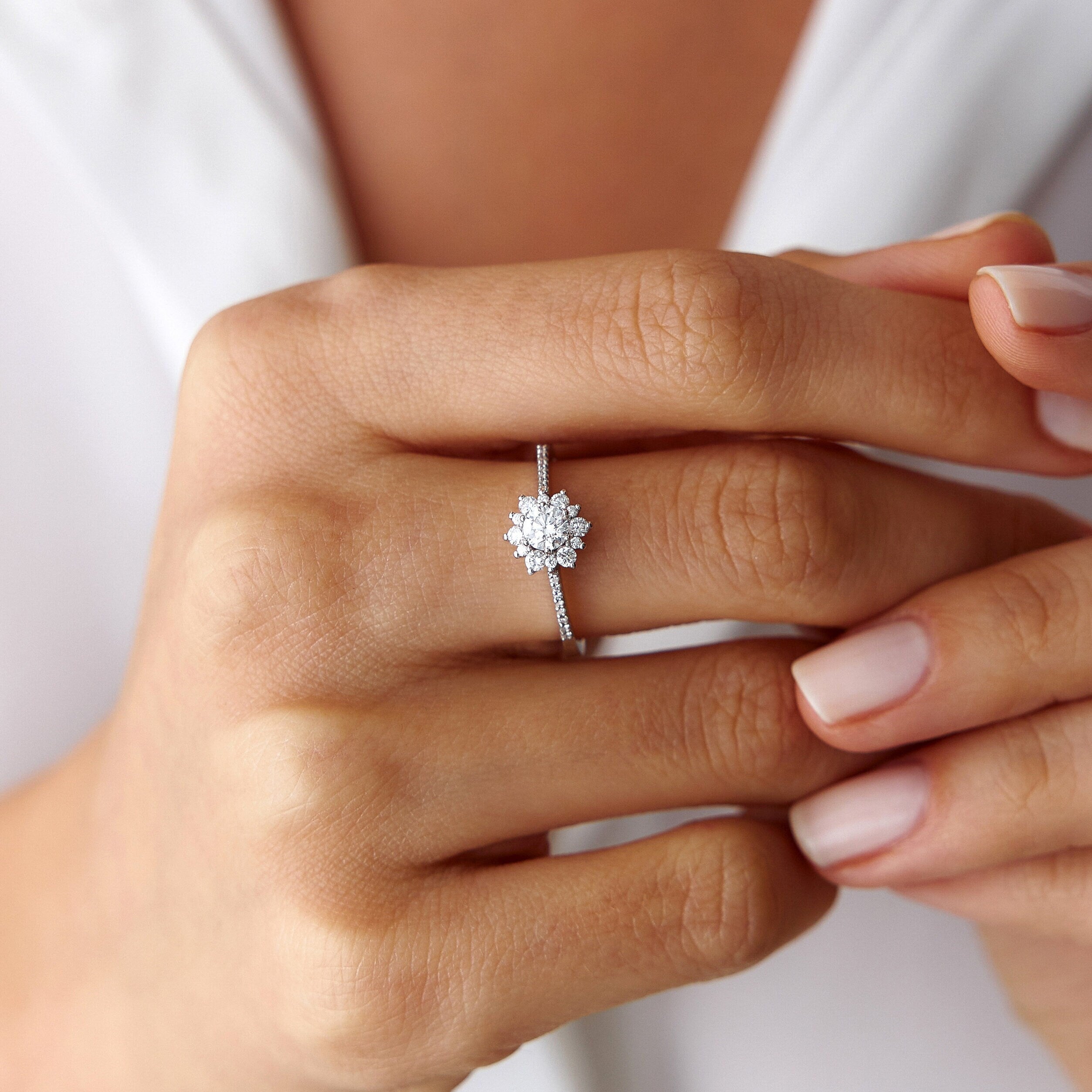 Diamond Flower Ring in 14K Gold