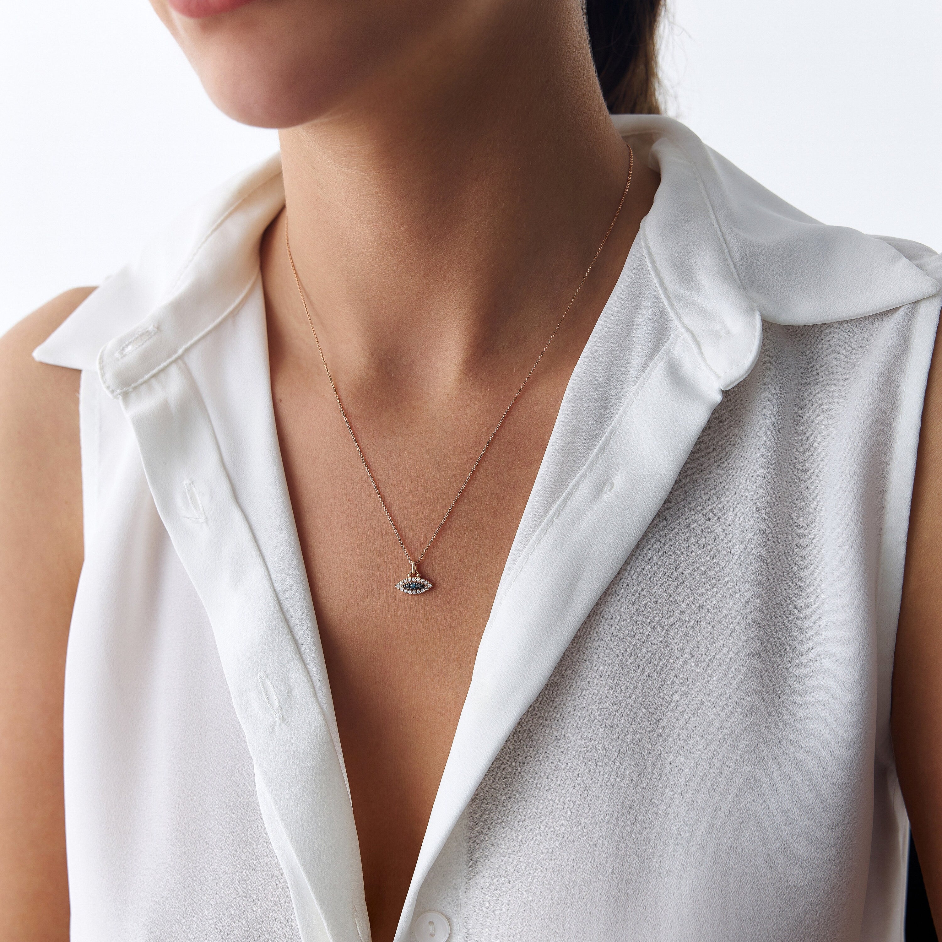 Mini Protection Necklace with White, Blue, and Black Diamonds