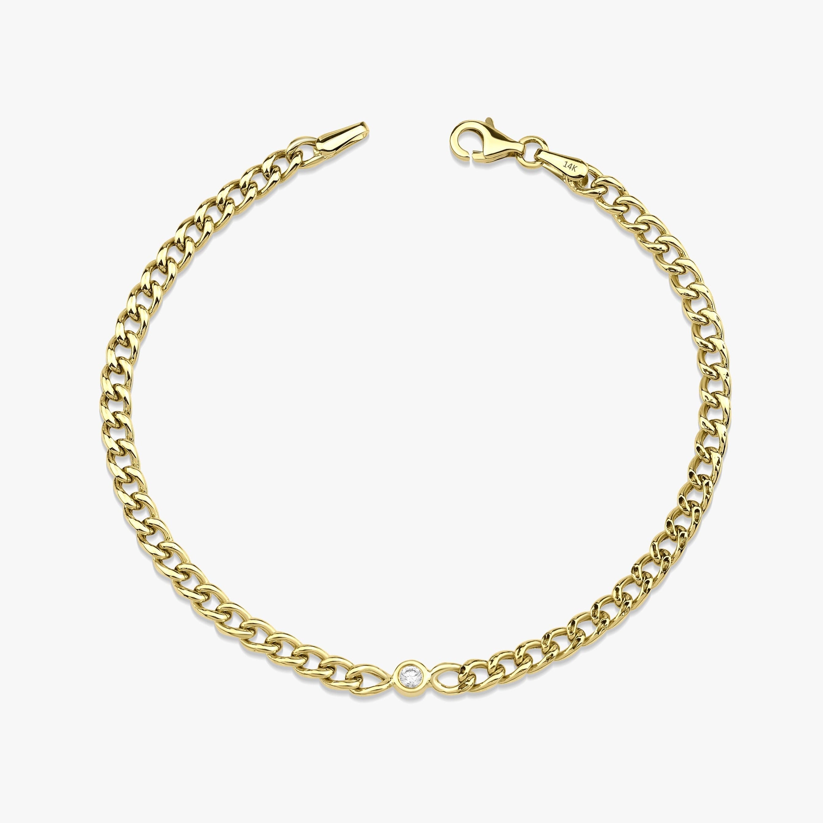 Minimal Diamond Cuban Bracelet in 14K Gold