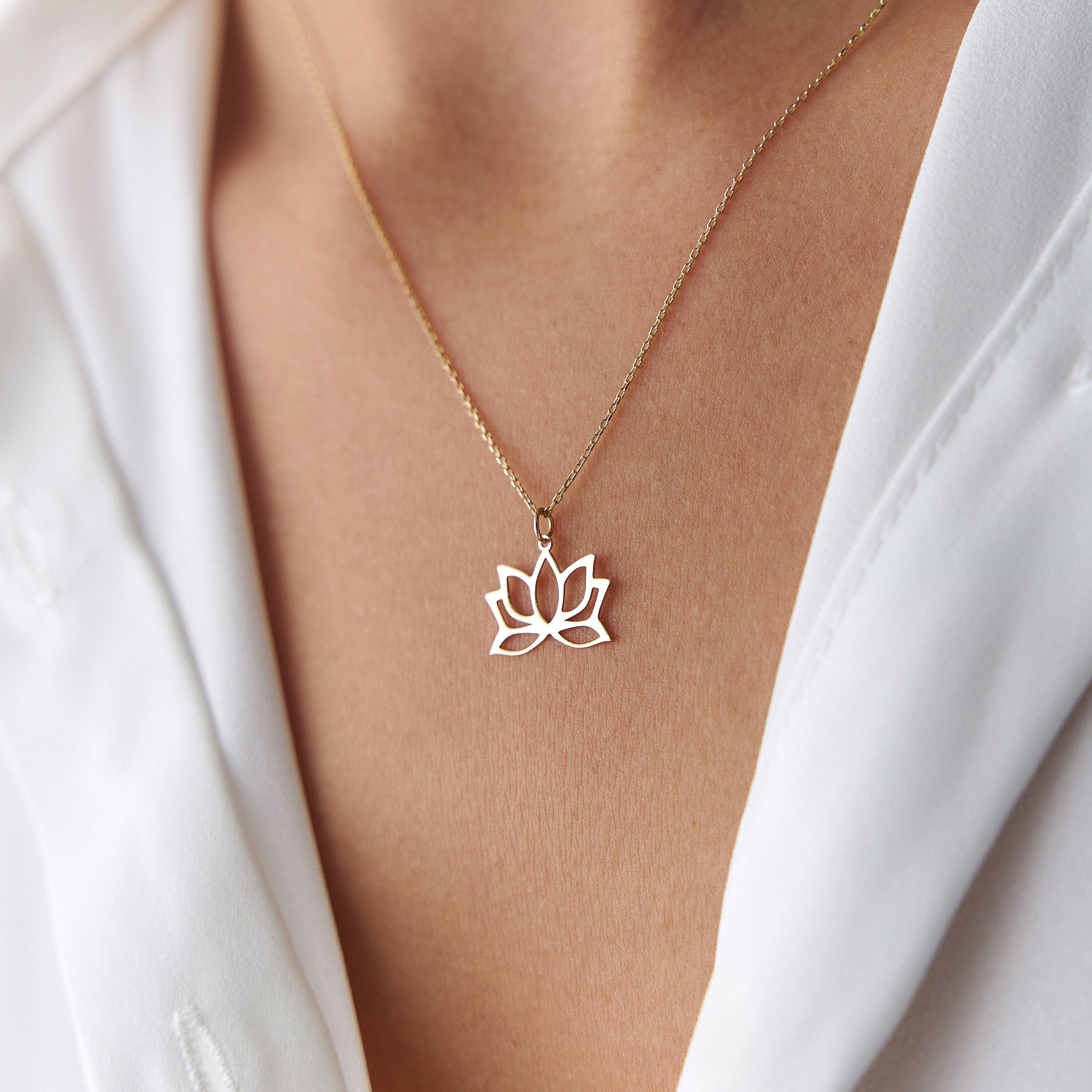 Mini Lotus Necklace in 14K Gold