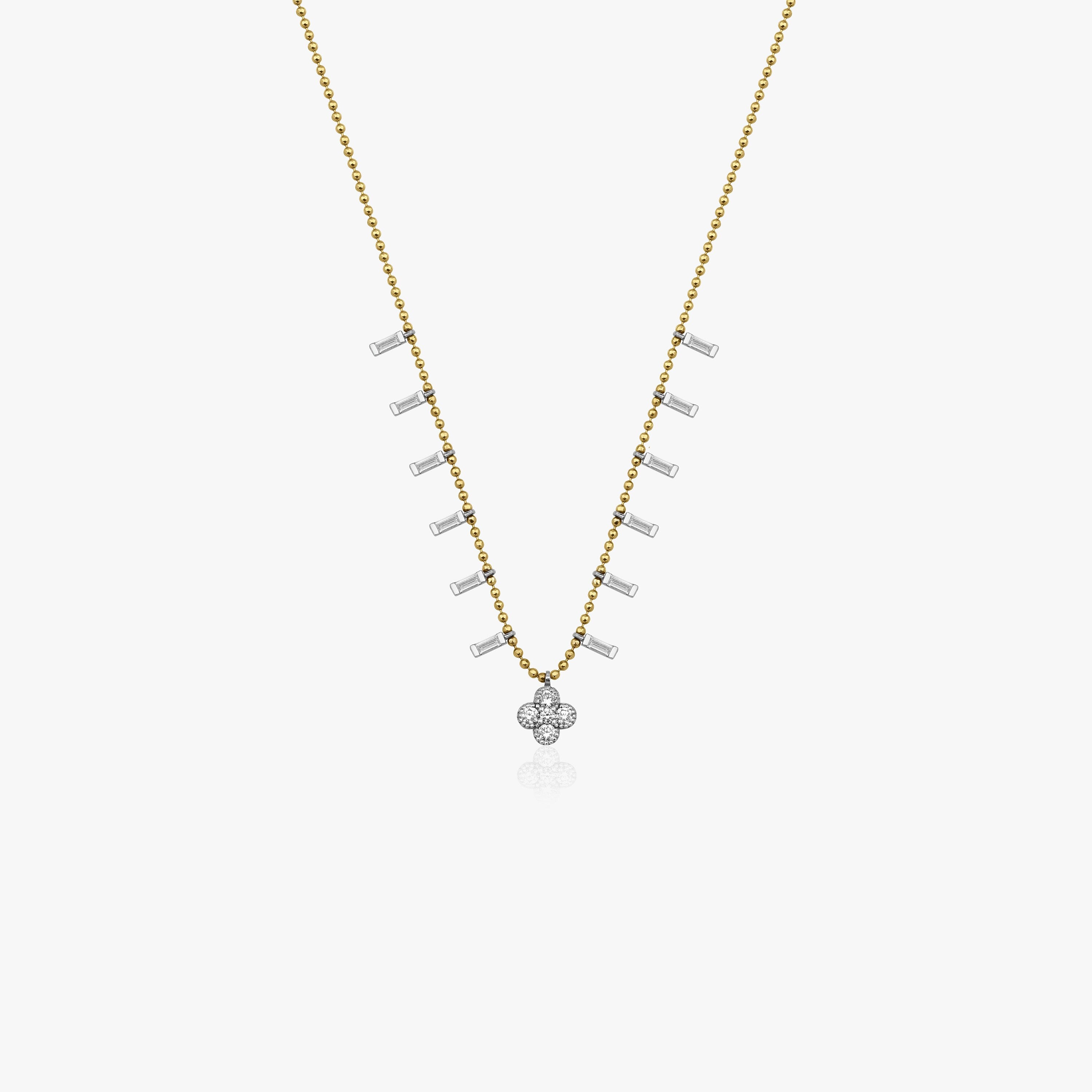 Diamond Clover Station Necklace With Baguette Cut Diamond Charms