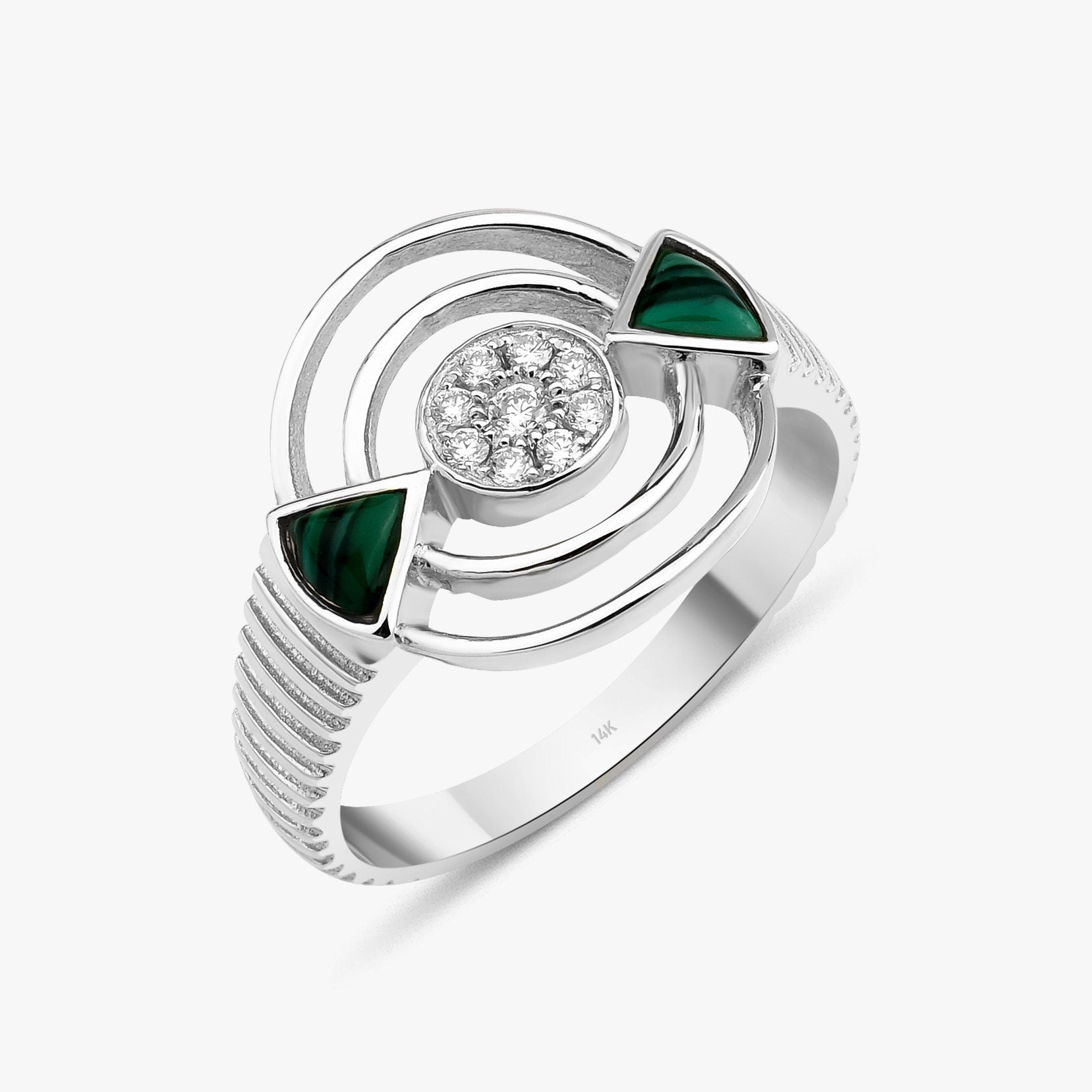 14K Gold Diamond and Malachite Ring