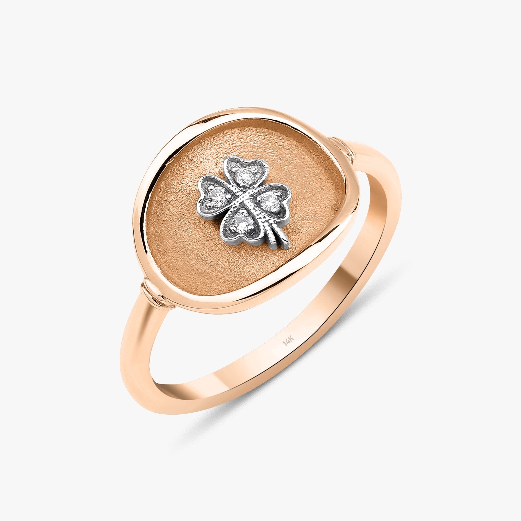 Four Leaf Clover Seal Ring in 14K Gold