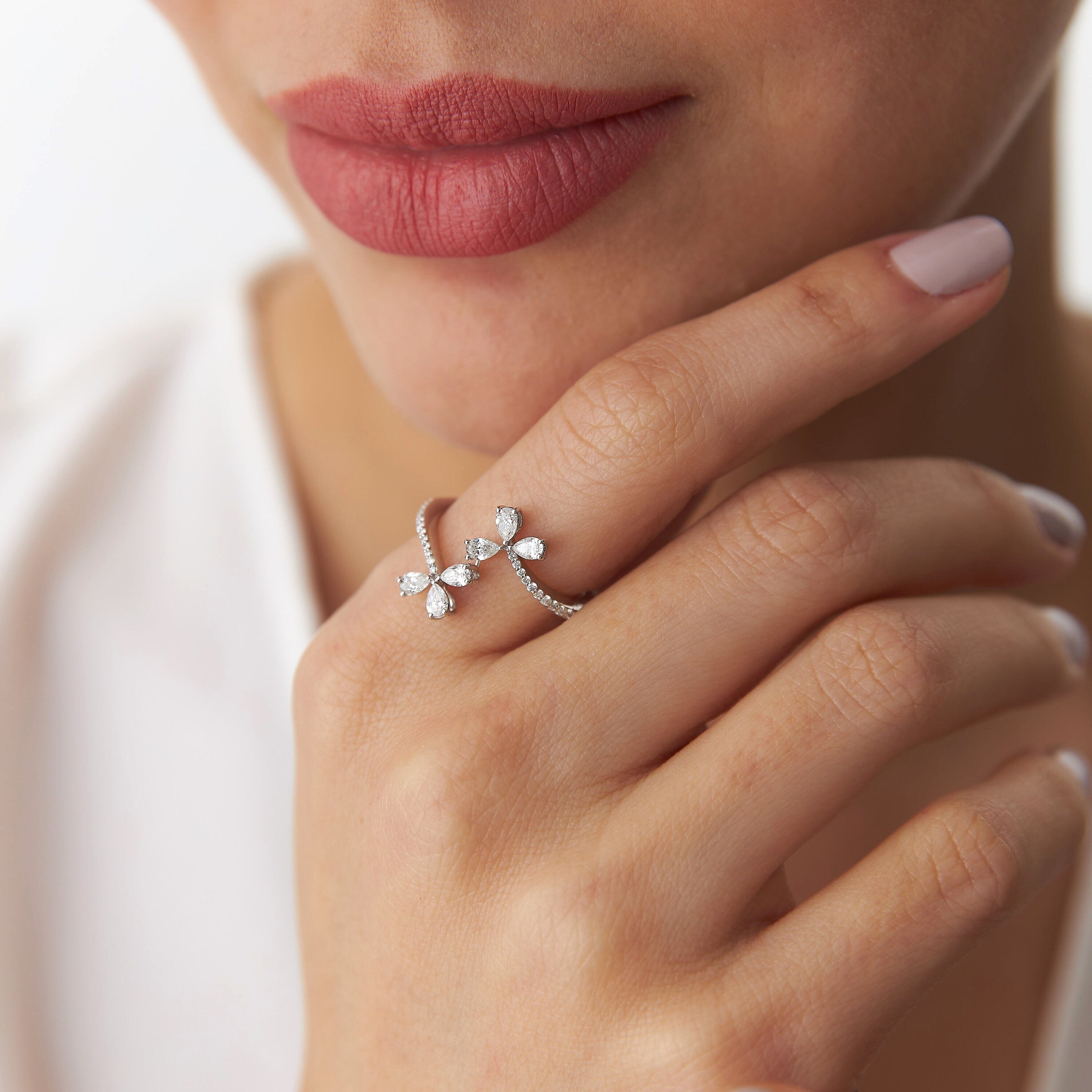Diamond Flower Ring in 14K White Gold