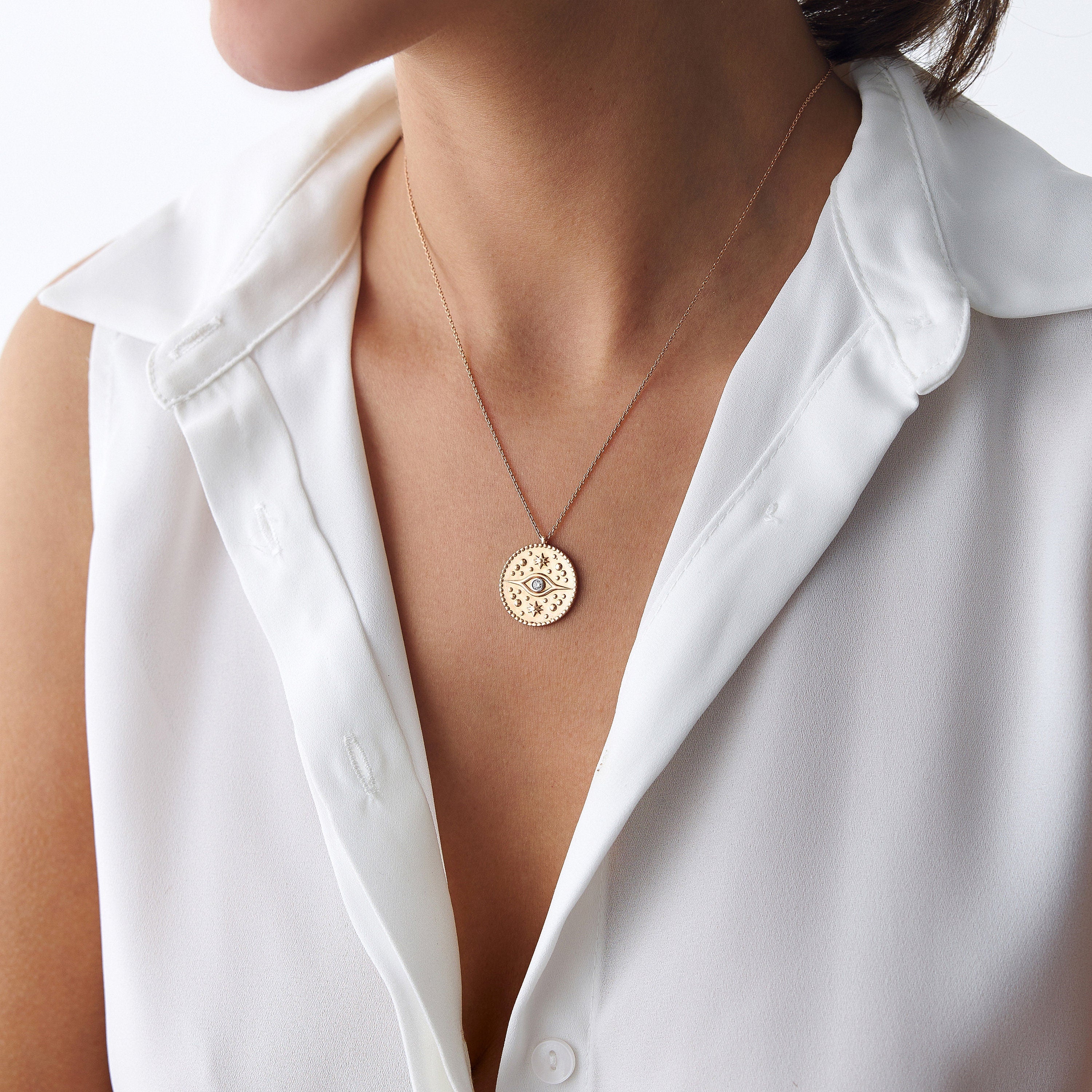 Diamond Medallion Coin Necklace