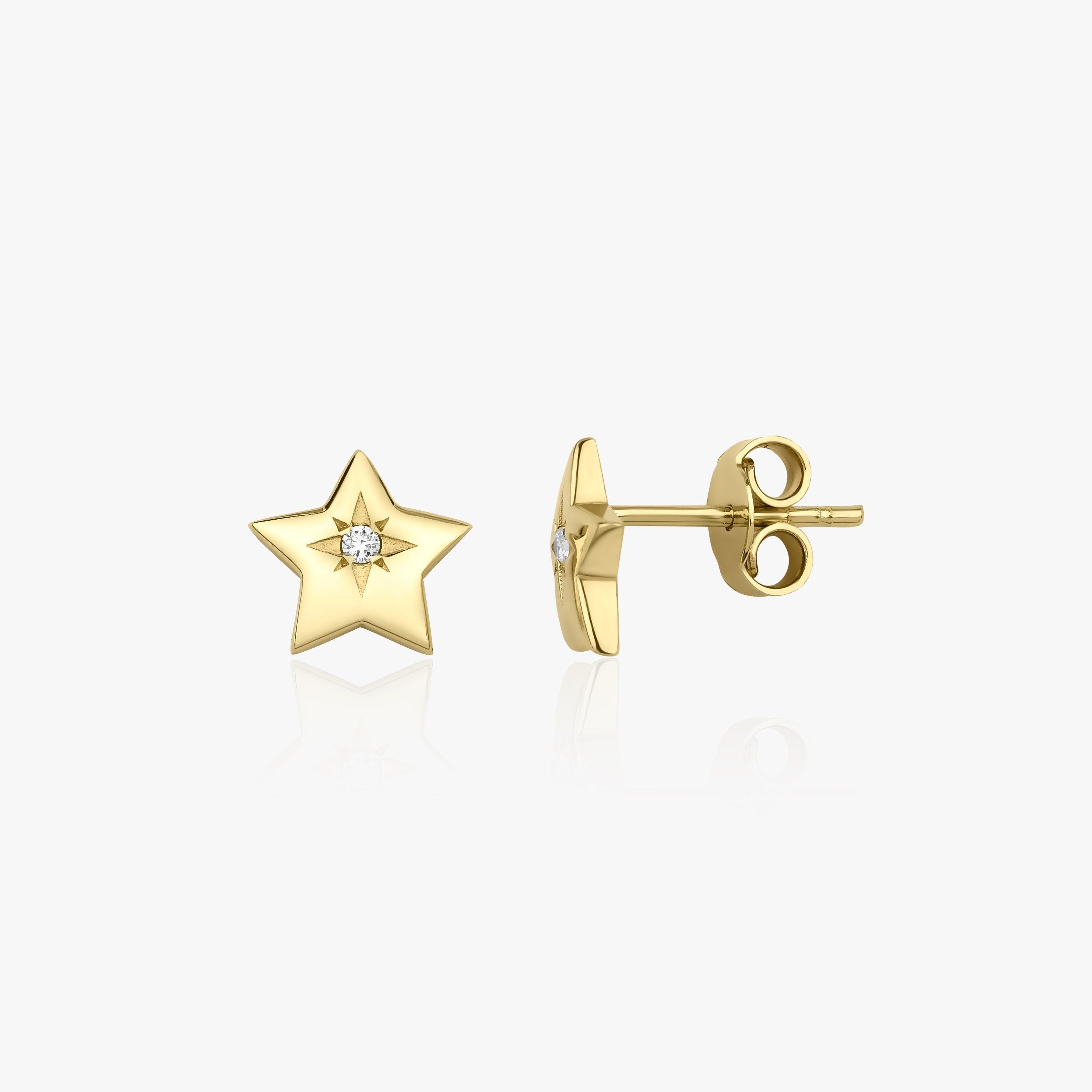 Diamond Star Studs in 14K Gold