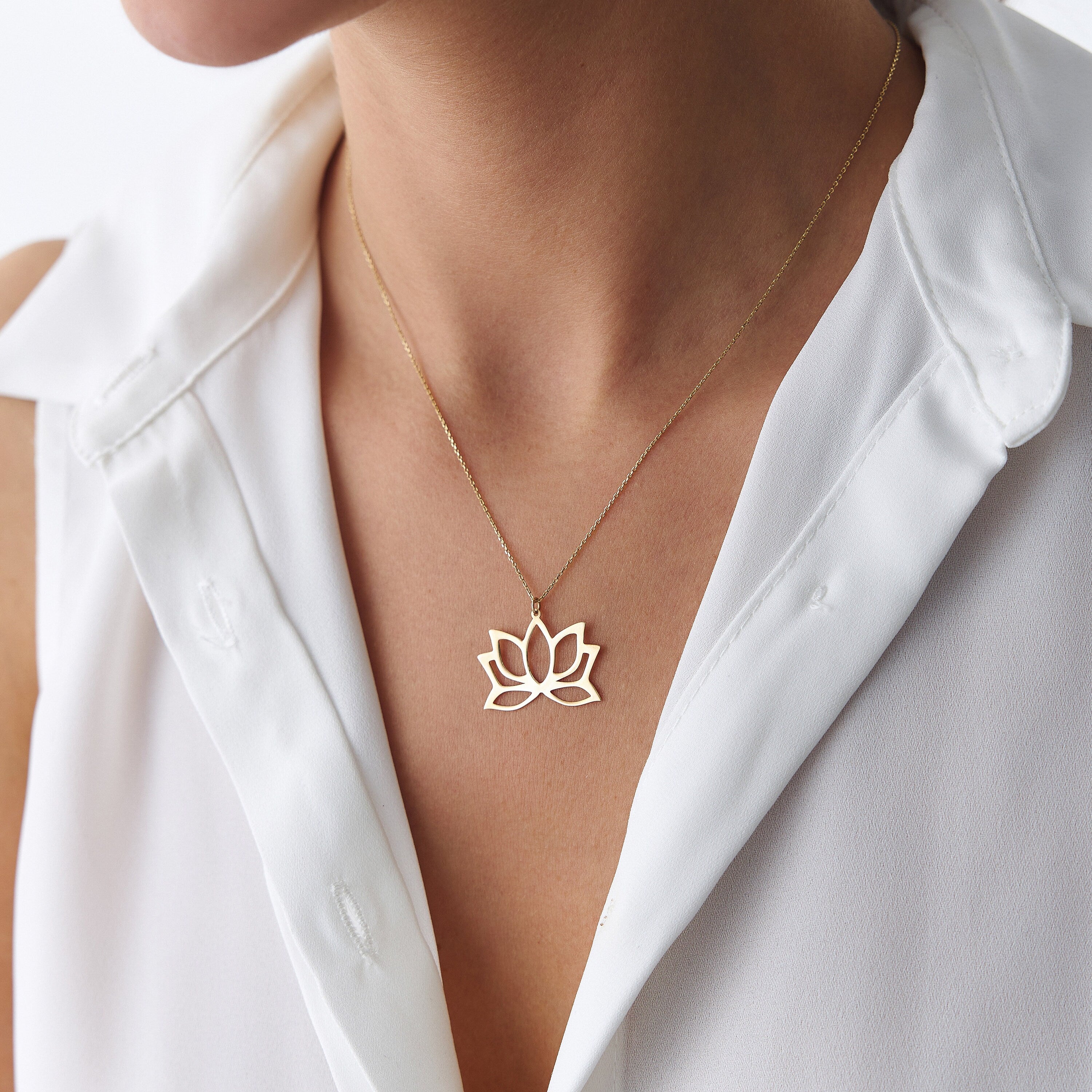 Large Lotus Necklace in 14K Gold