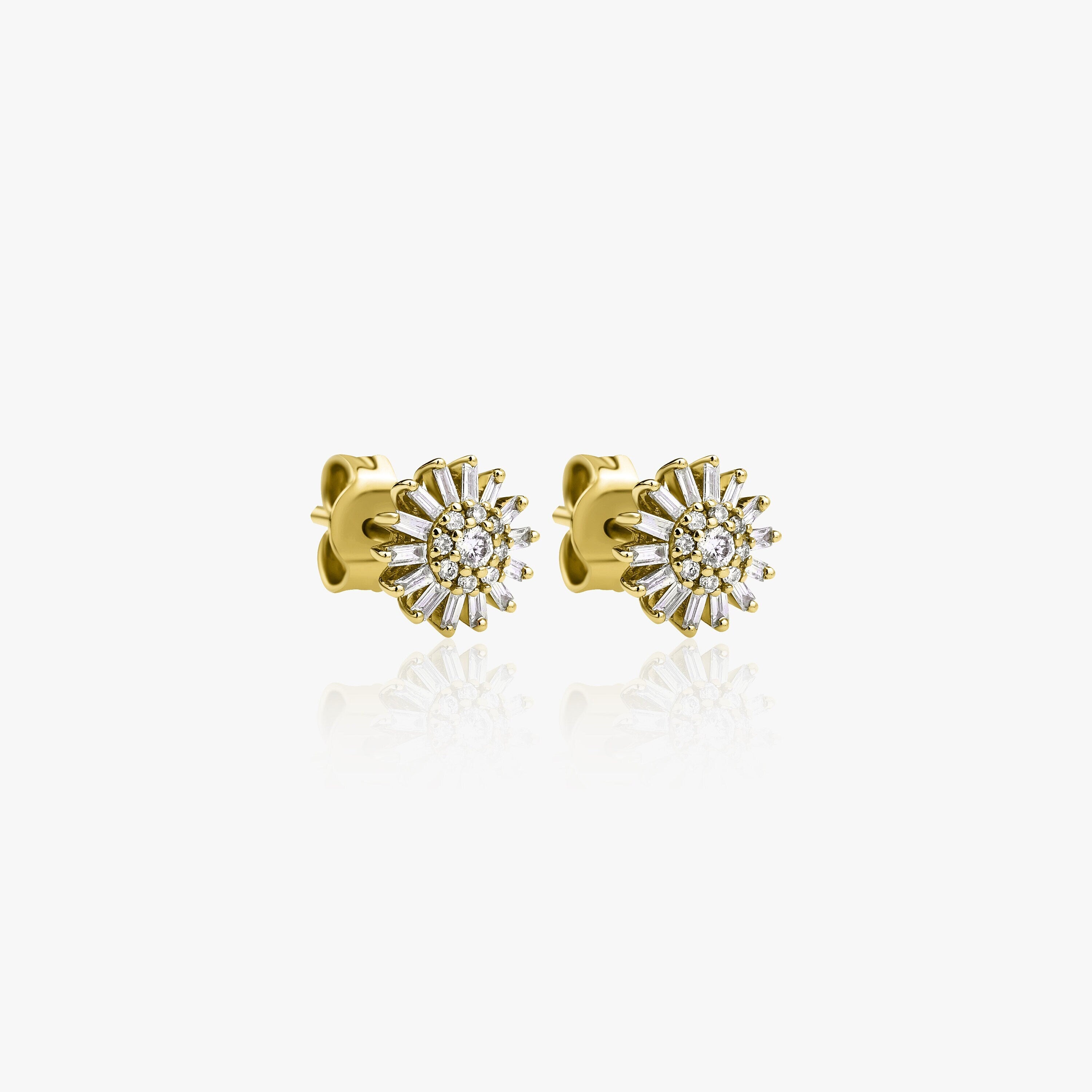 Diamond Flower Stud Earrings in 14K Gold