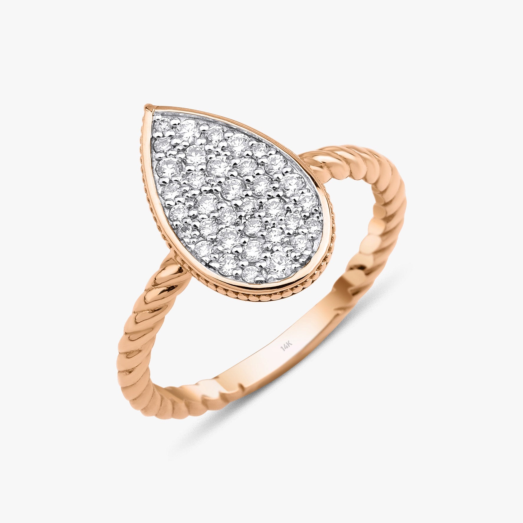 Pave Diamond Drop Ring in 14K Gold