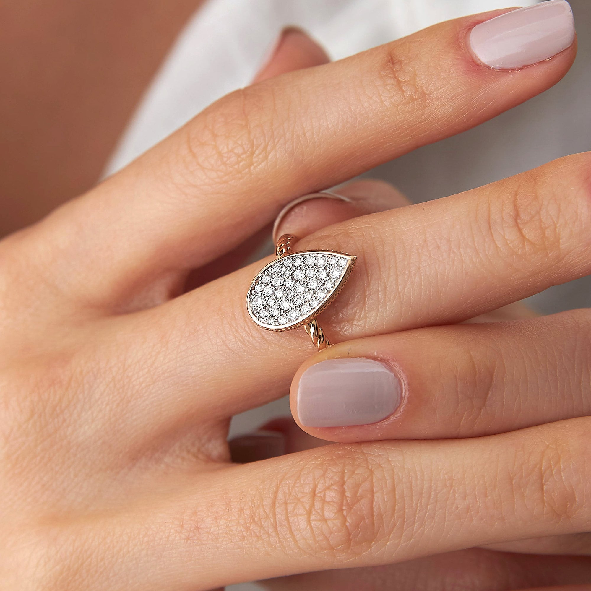 Pave Diamond Drop Ring in 14K Gold