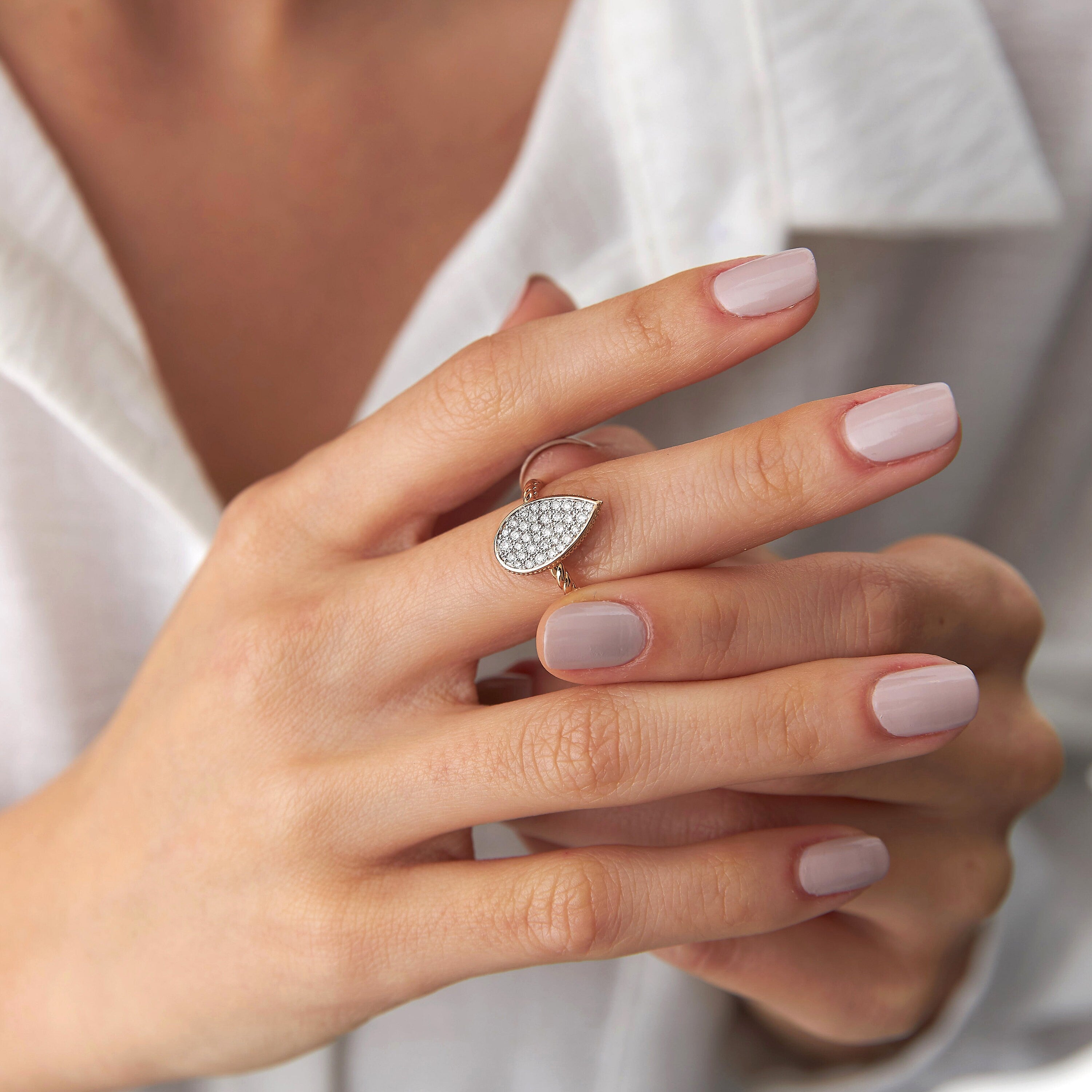 Pave Diamond Drop Ring in 14K Gold