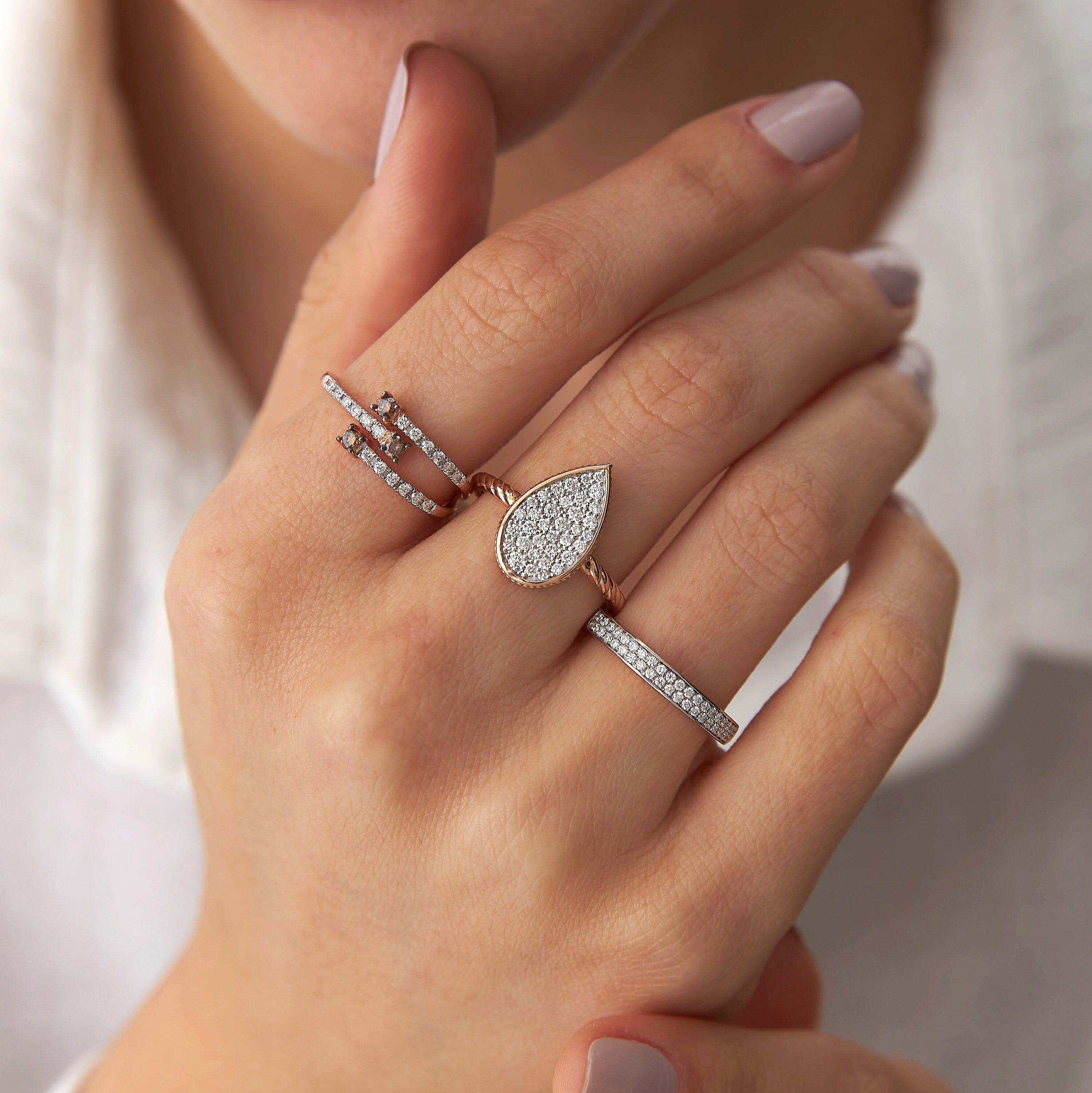 Pave Diamond Drop Ring in 14K Gold