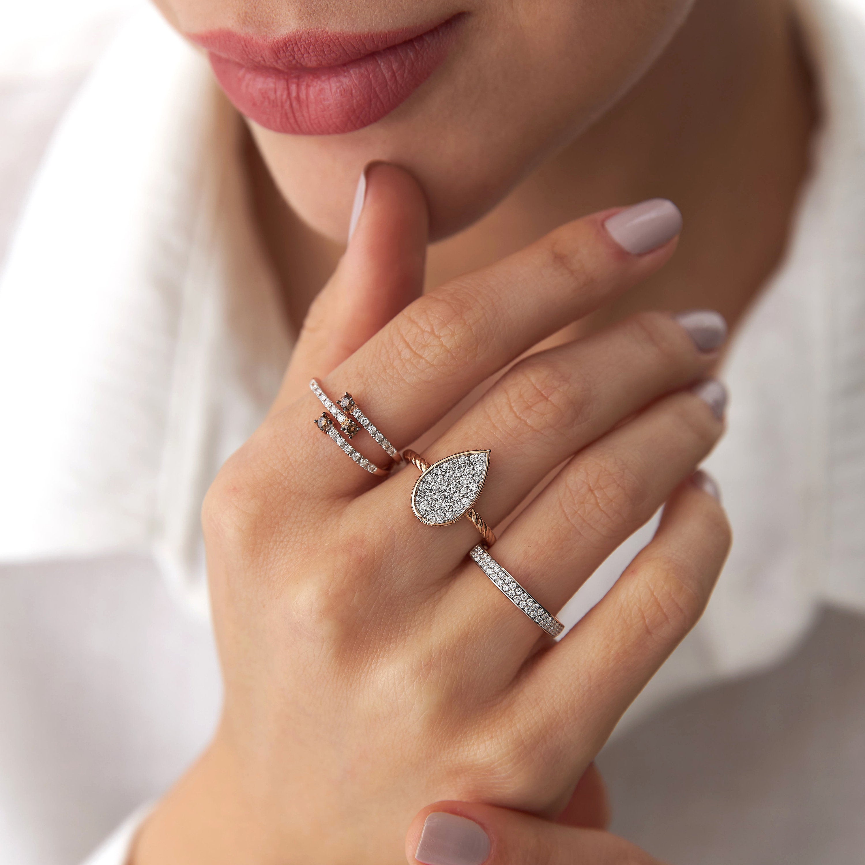 Pave Diamond Drop Ring in 14K Gold