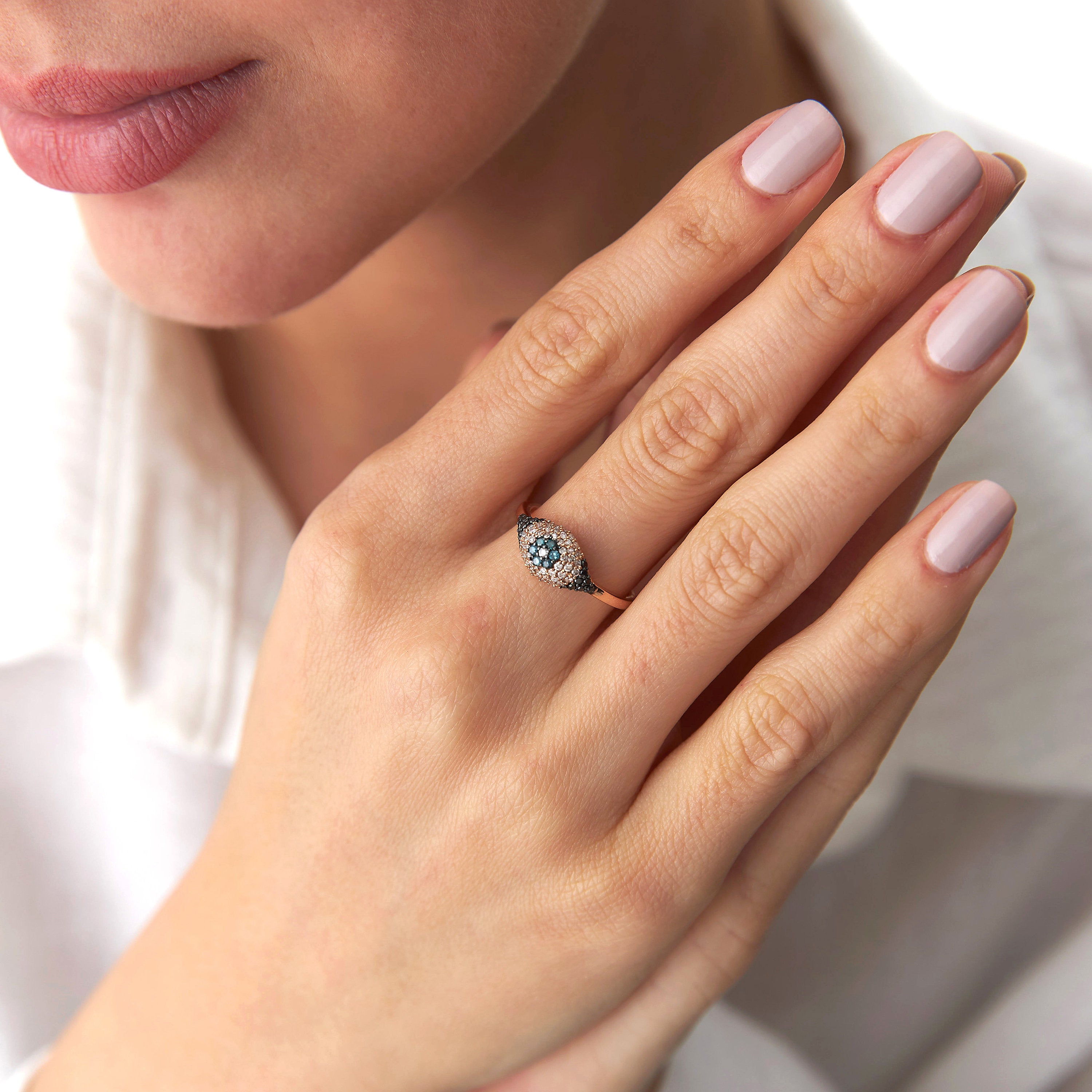 Diamond Evil Eye Ring in 14K Gold