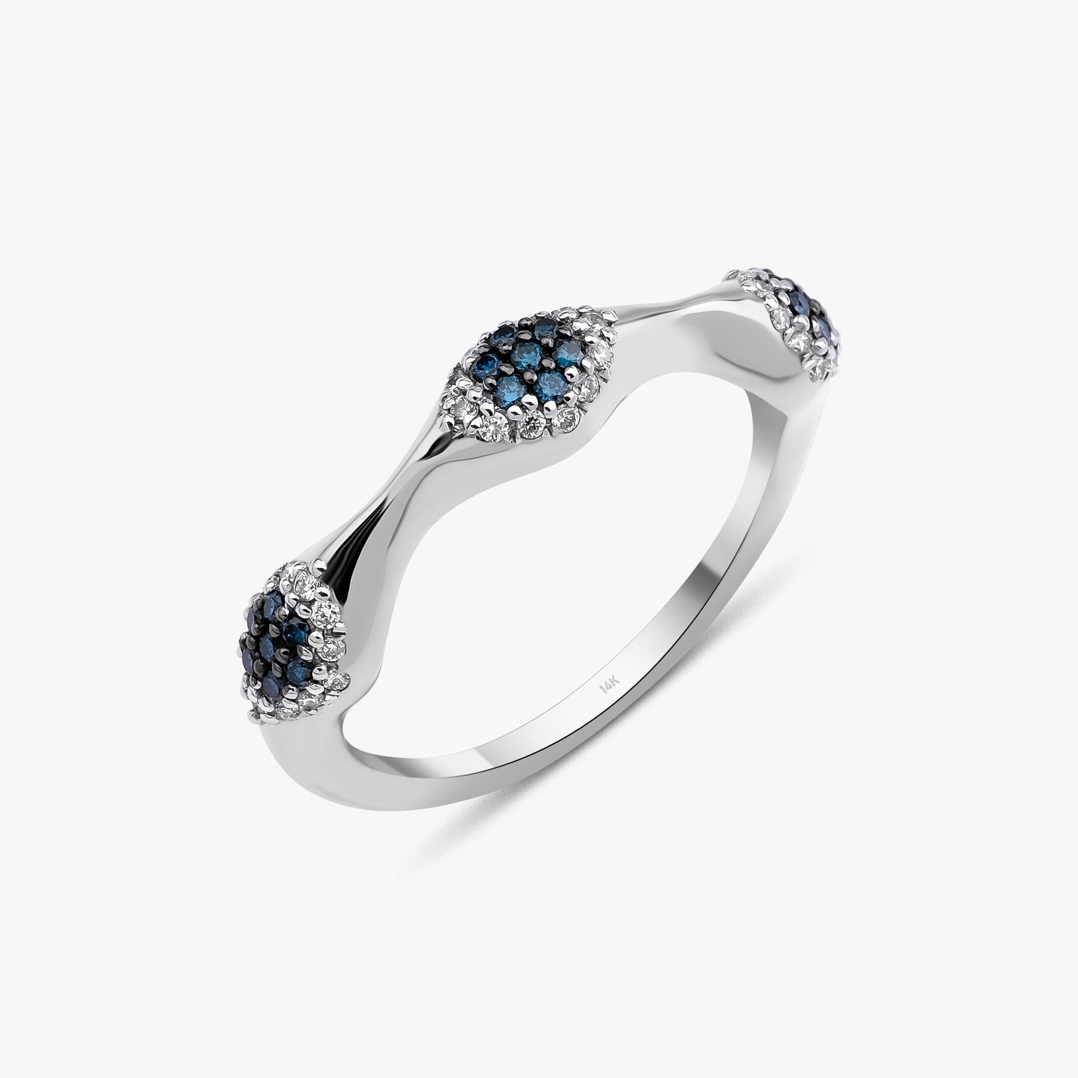 Blue and White Diamond 3 Eye Ring