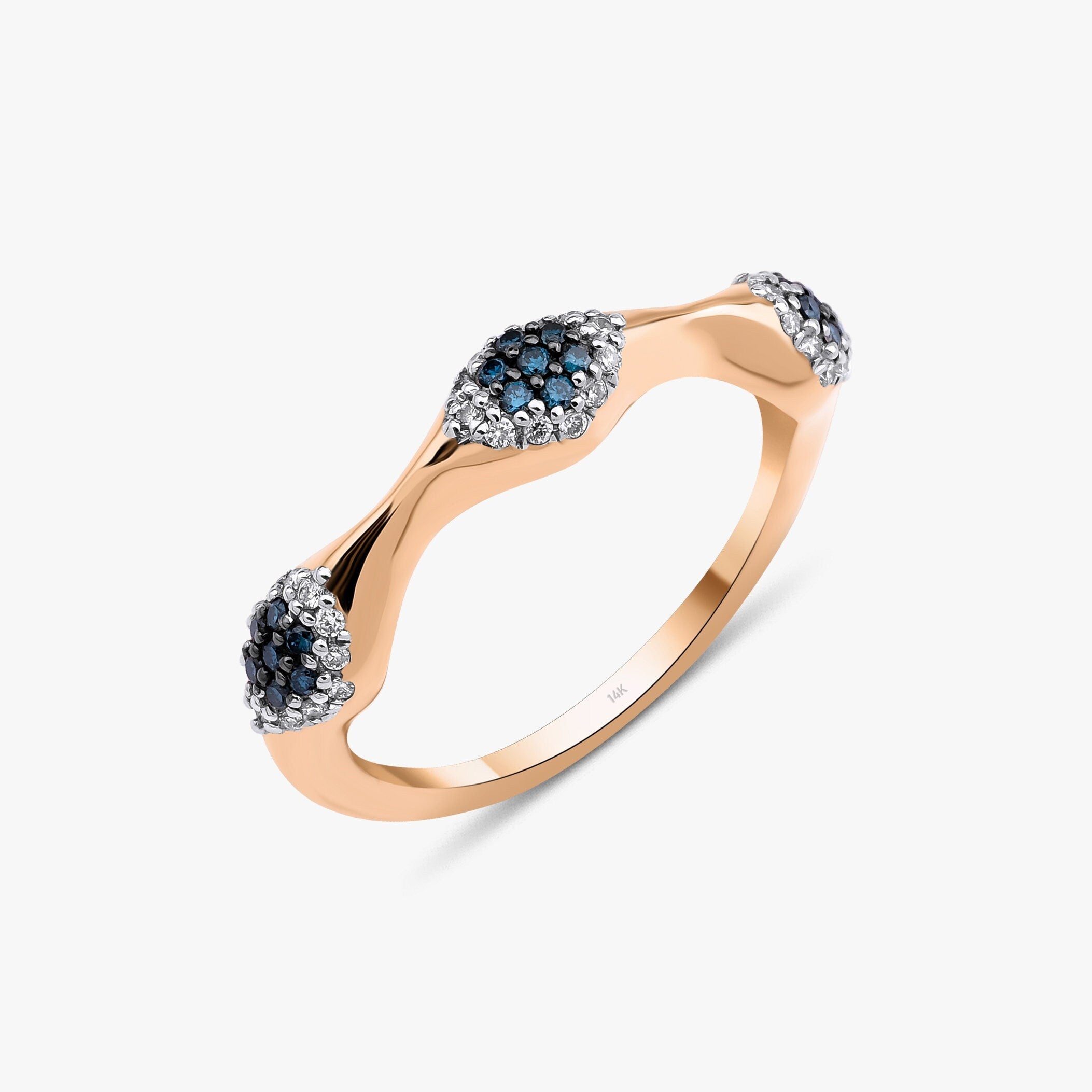 Blue and White Diamond 3 Eye Ring