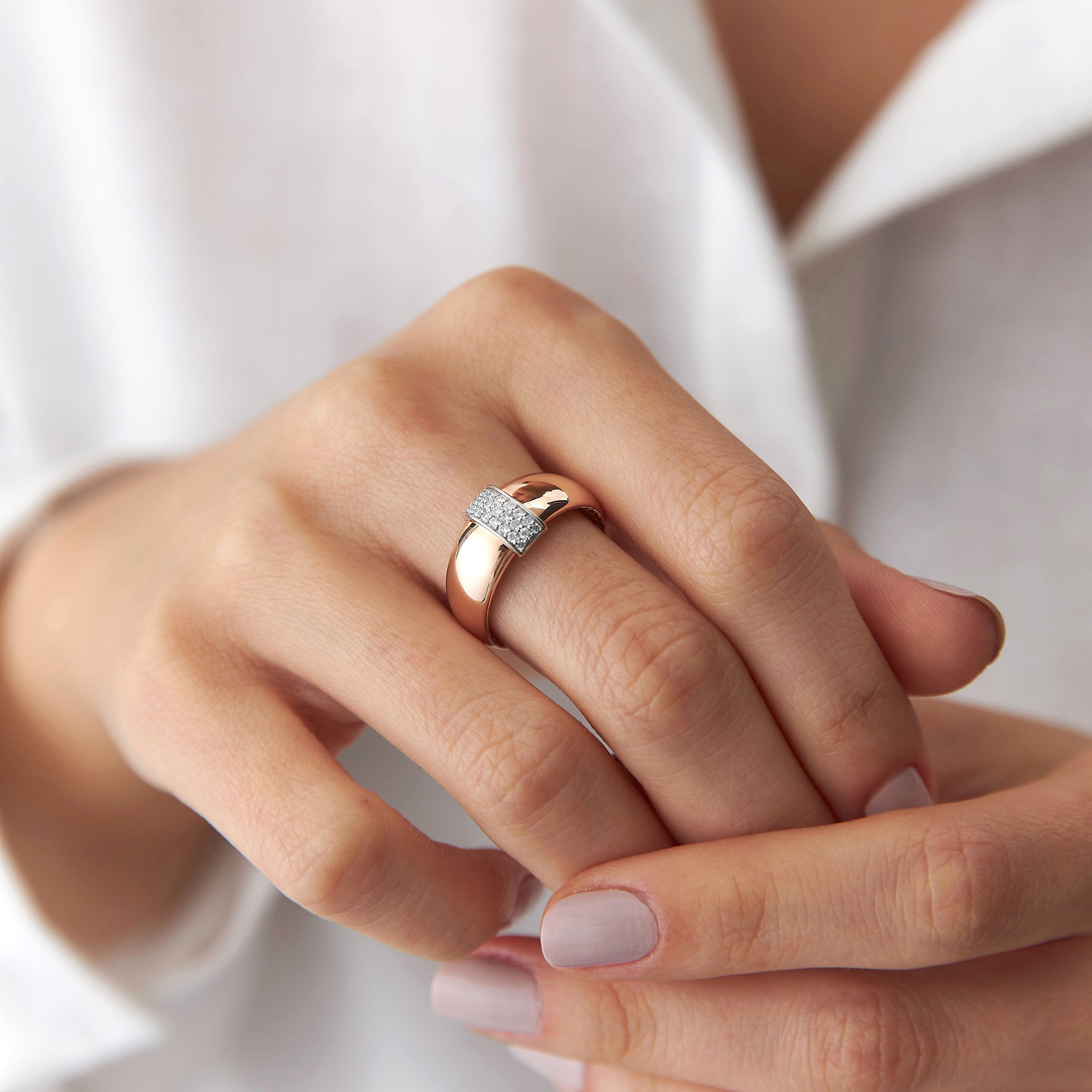 Pave Set Diamond Dome Ring in 14K Gold