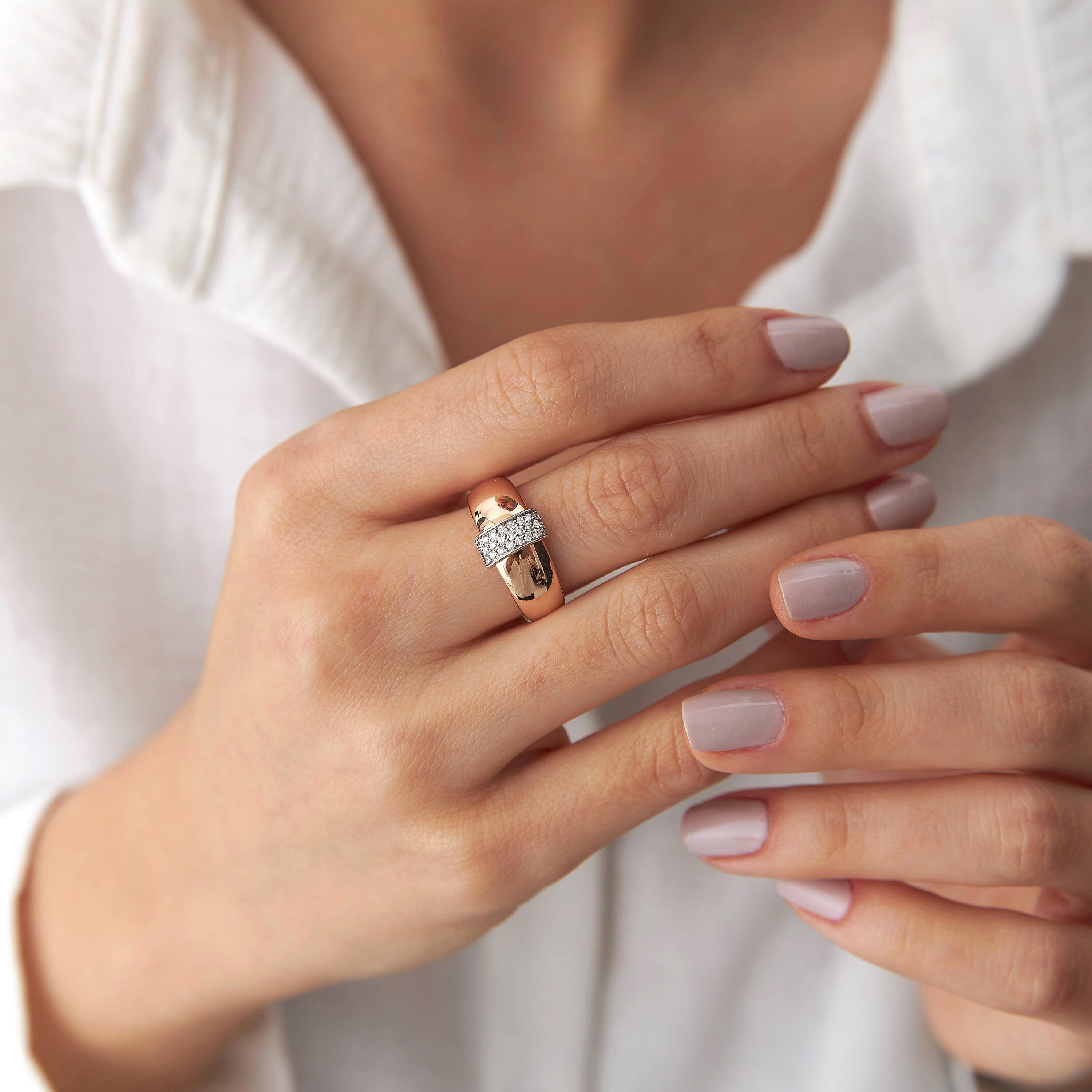 Pave Set Diamond Dome Ring in 14K Gold