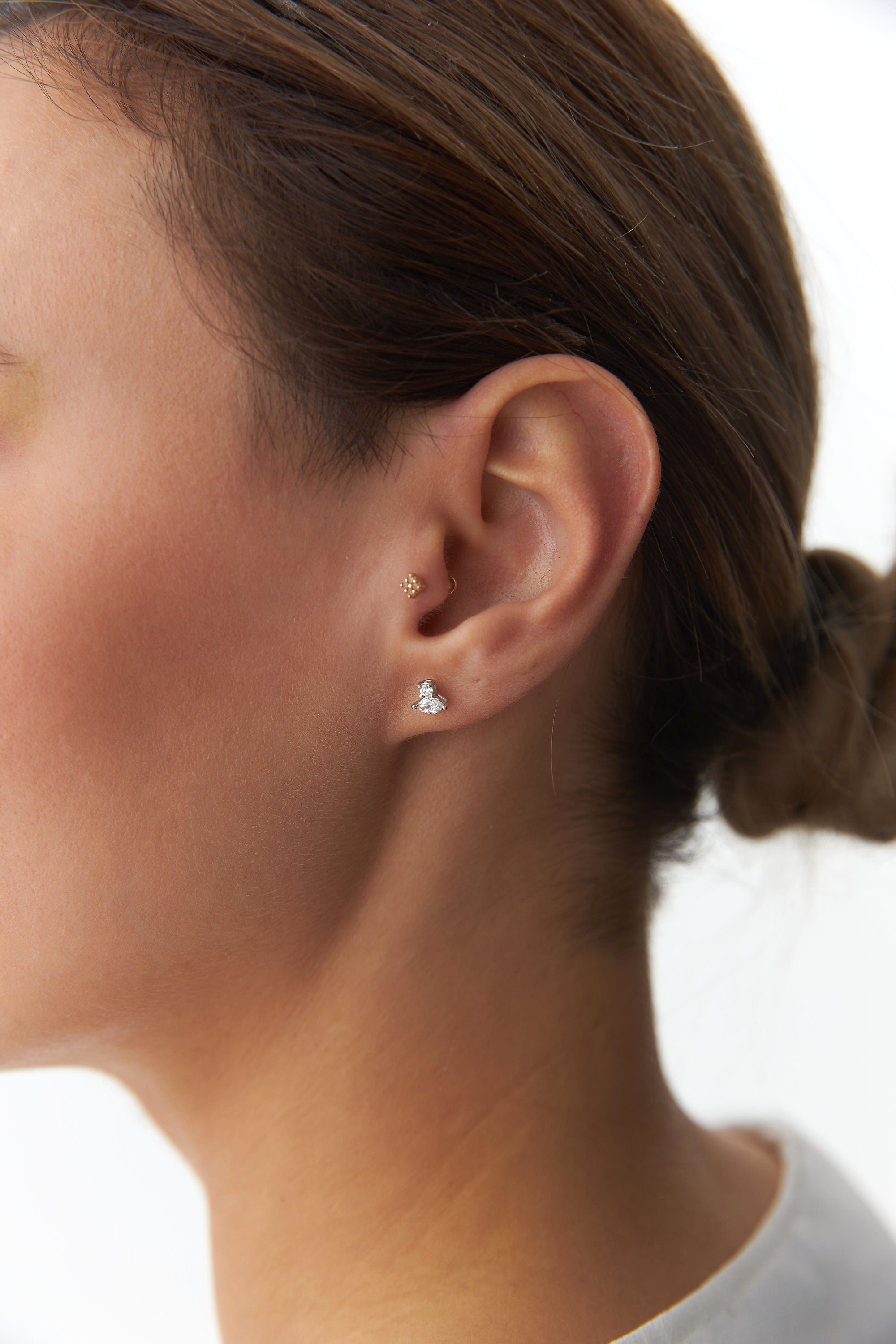Marquise and Round Cut Diamond Studs Available in 14K and 18K Gold