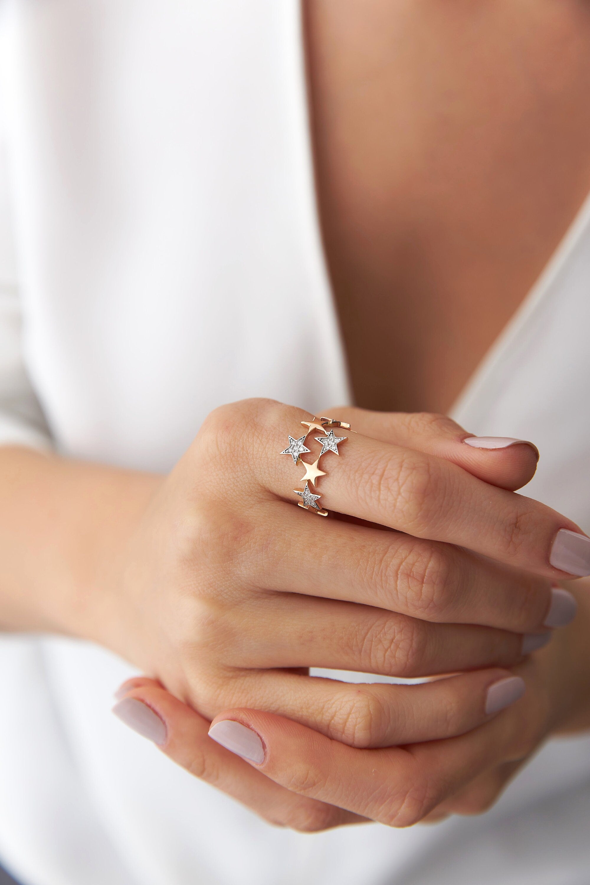 Diamond Star Ring in 14K Gold