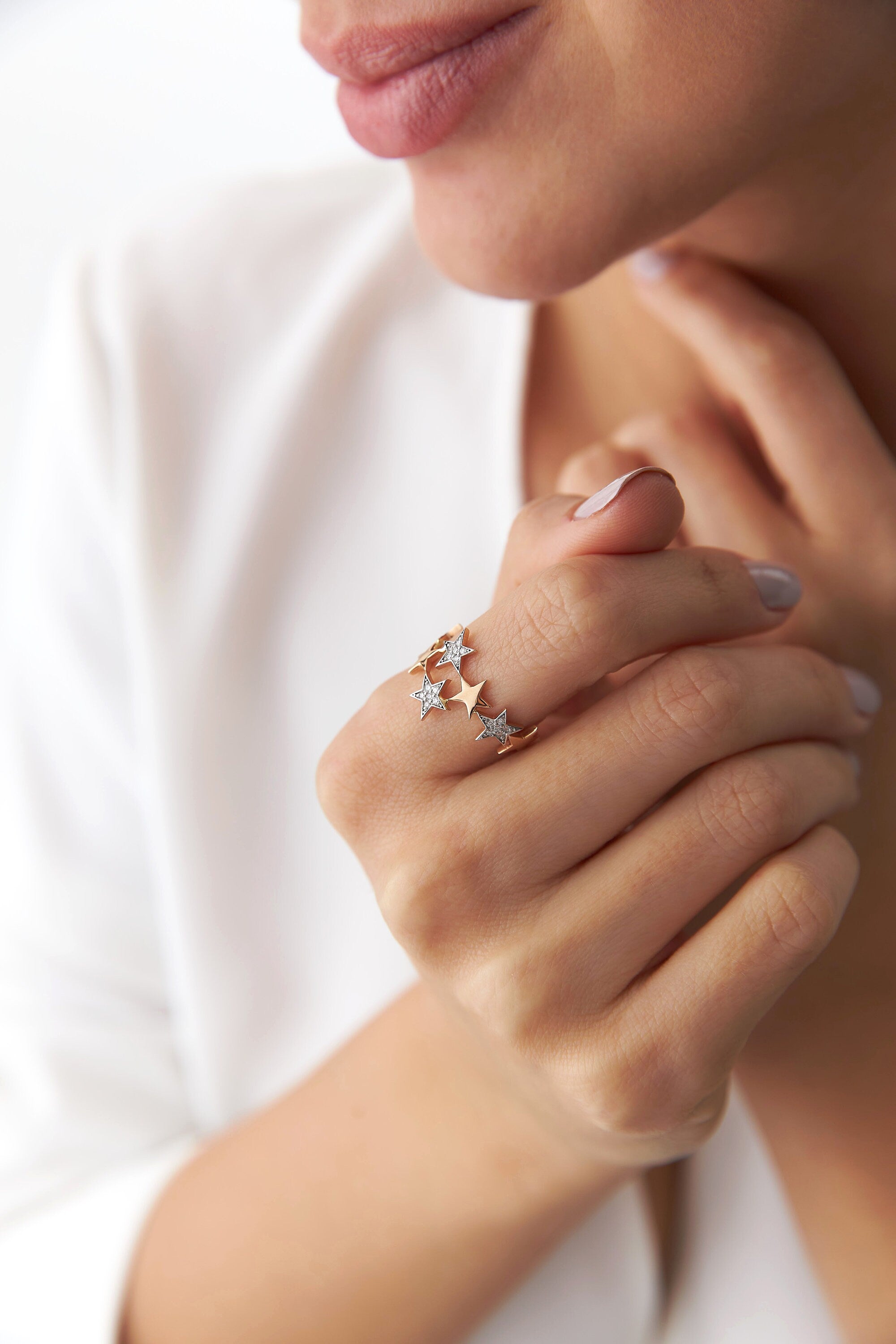 Diamond Star Ring in 14K Gold