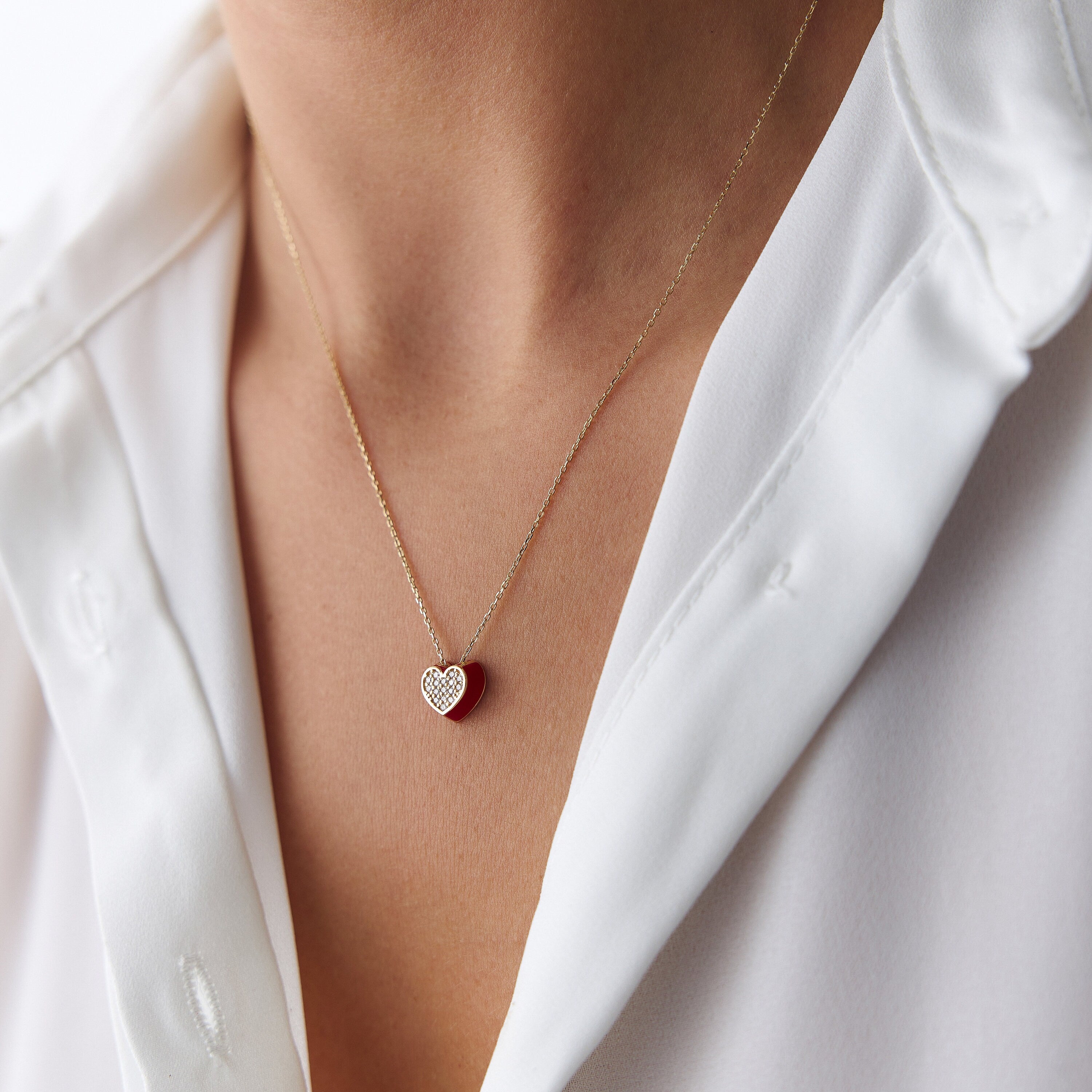 Diamond Red Heart Necklace