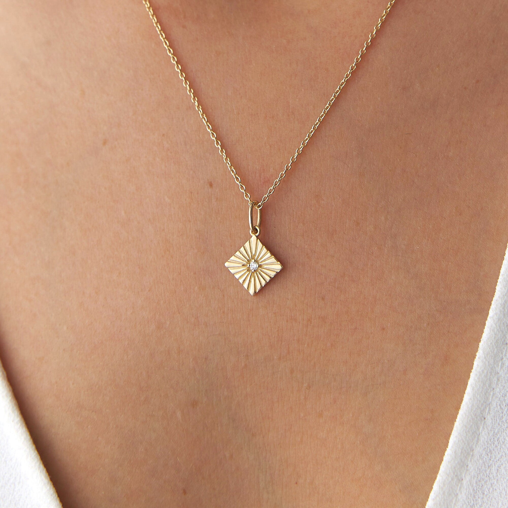 Mini Diamond Square Necklace in 14K Gold
