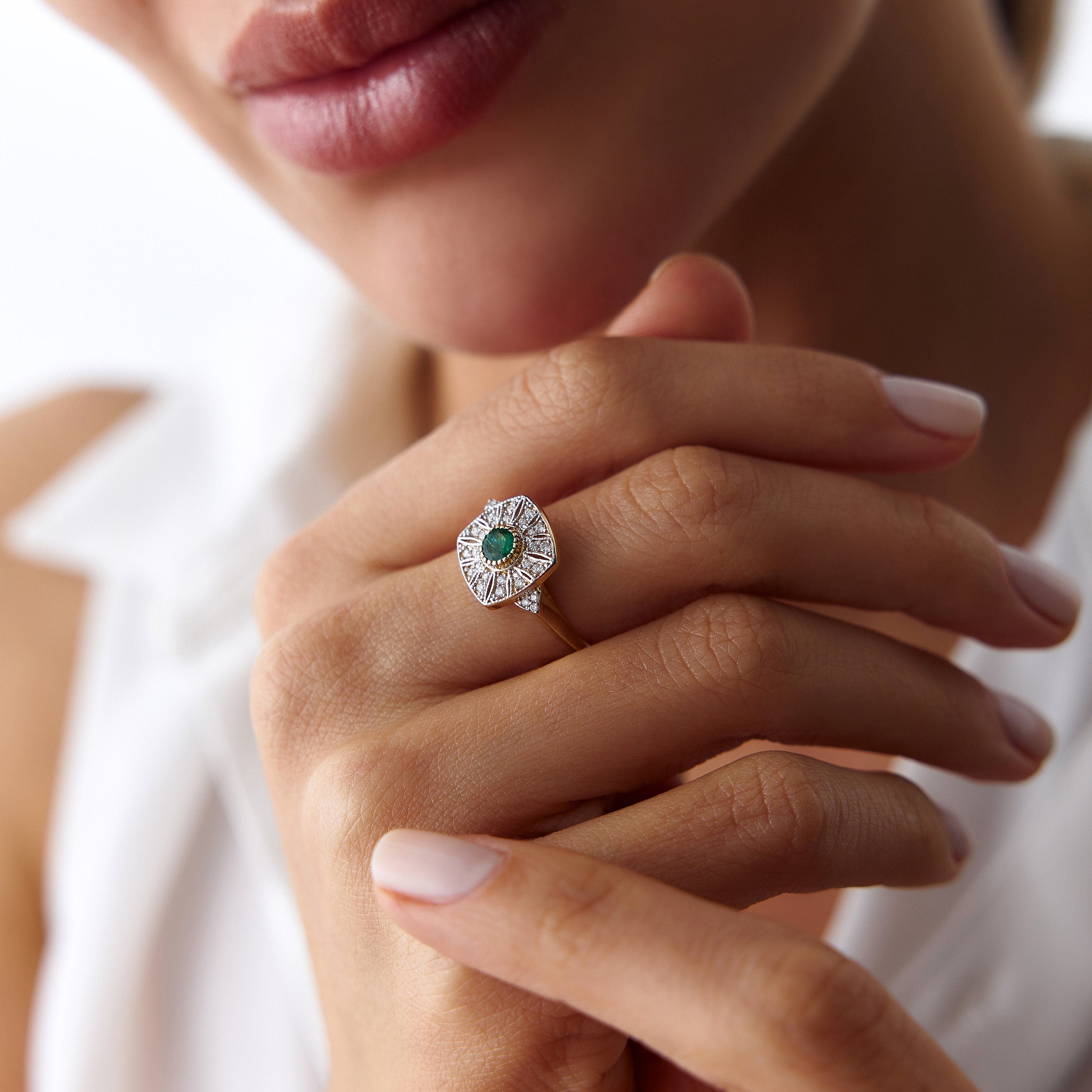 Emerald and Diamond Ring In 14K Gold