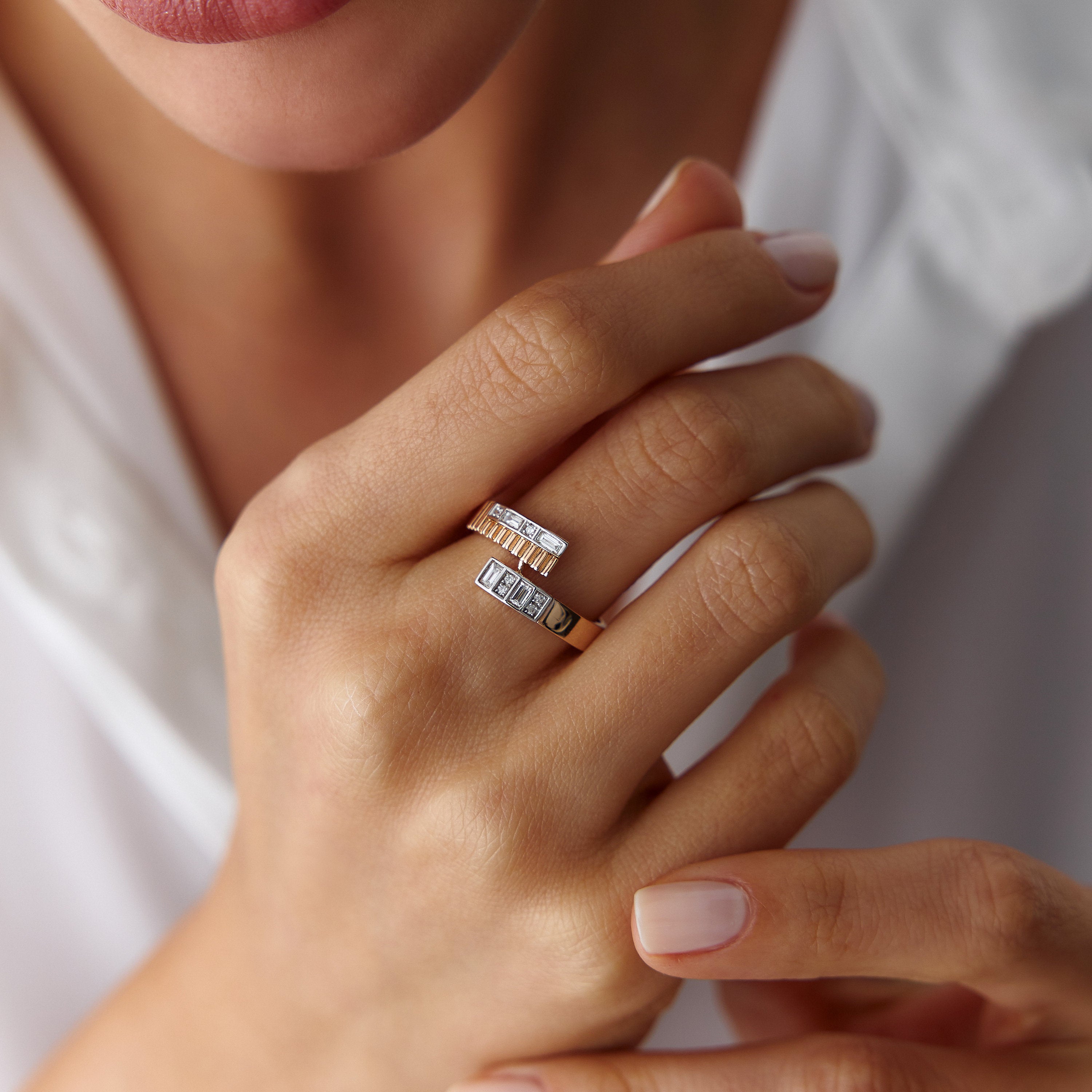 Unique Two Tone Diamond Ring Design With Baguette and Round Cut Diamonds