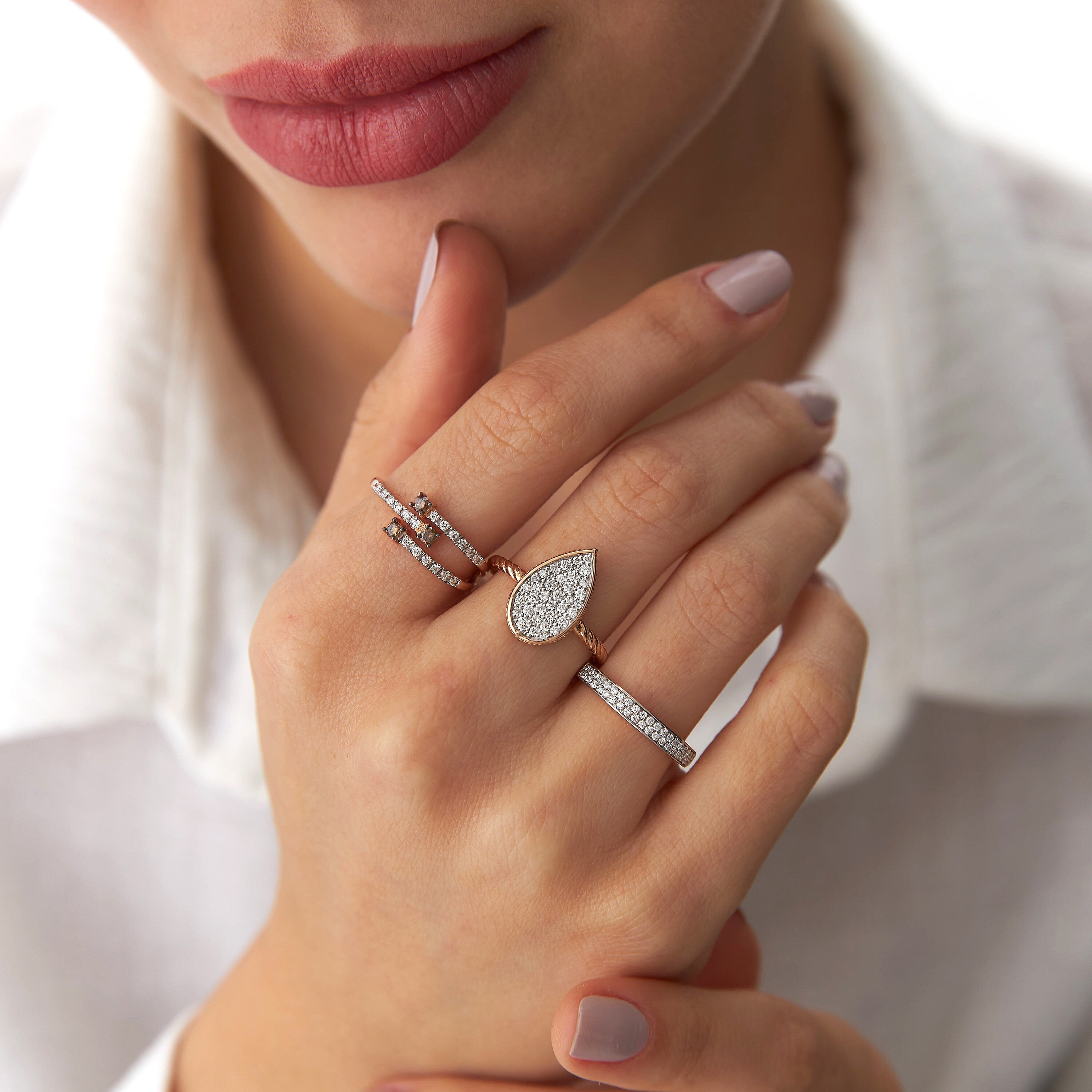 Pave Diamond Drop Ring in 14K Gold