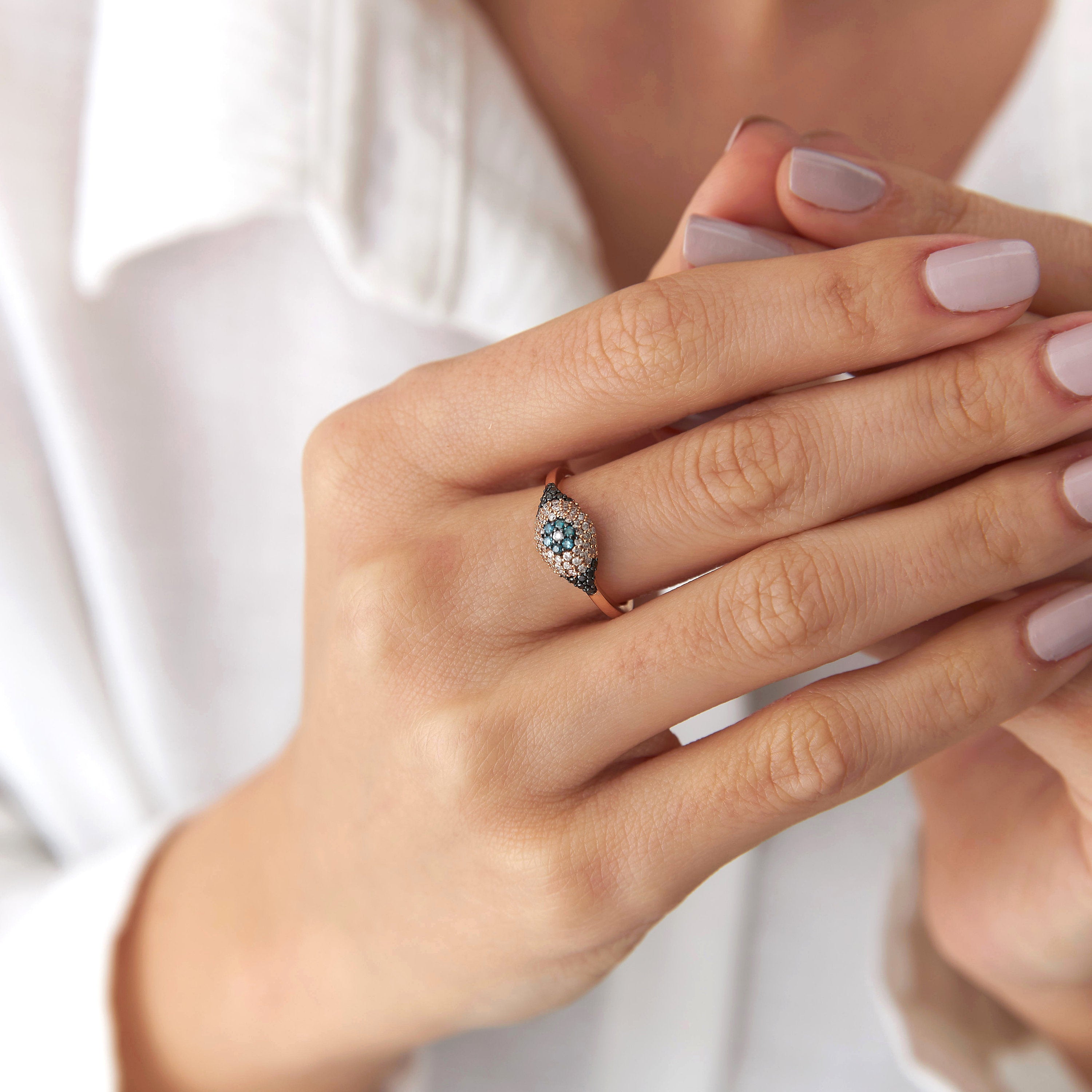Diamond Evil Eye Ring in 14K Gold