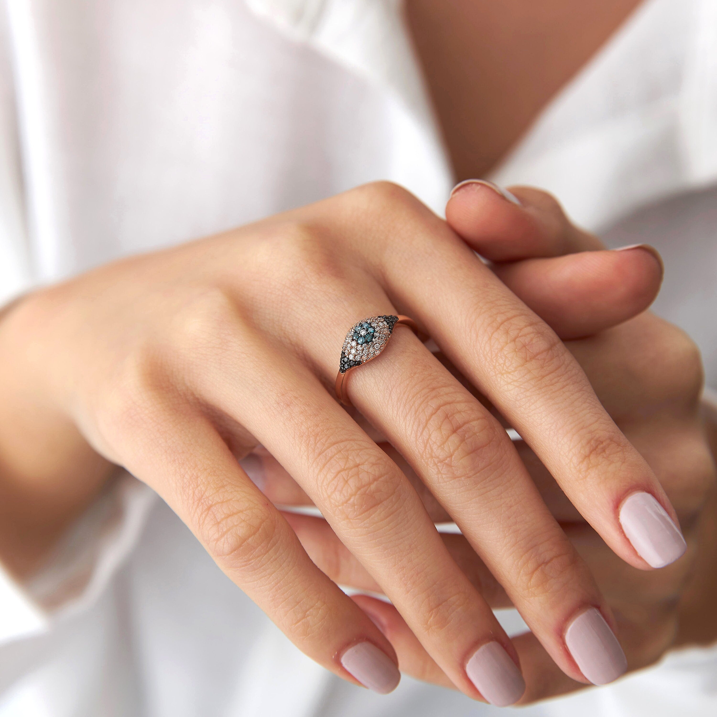 Diamond Evil Eye Ring in 14K Gold