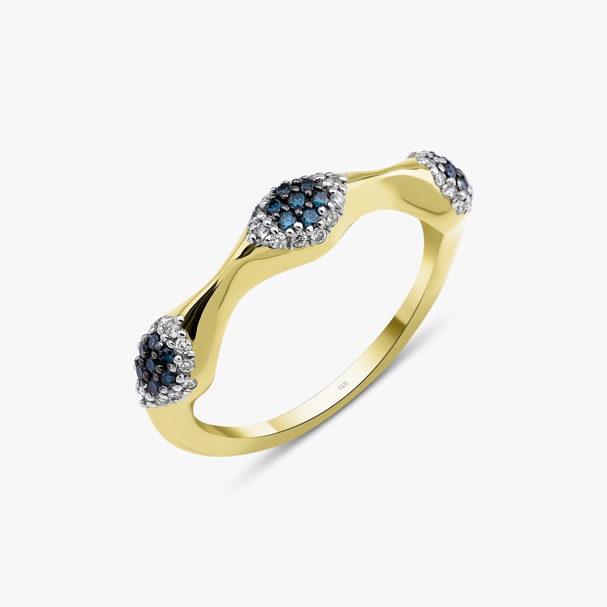 Blue and White Diamond 3 Eye Ring