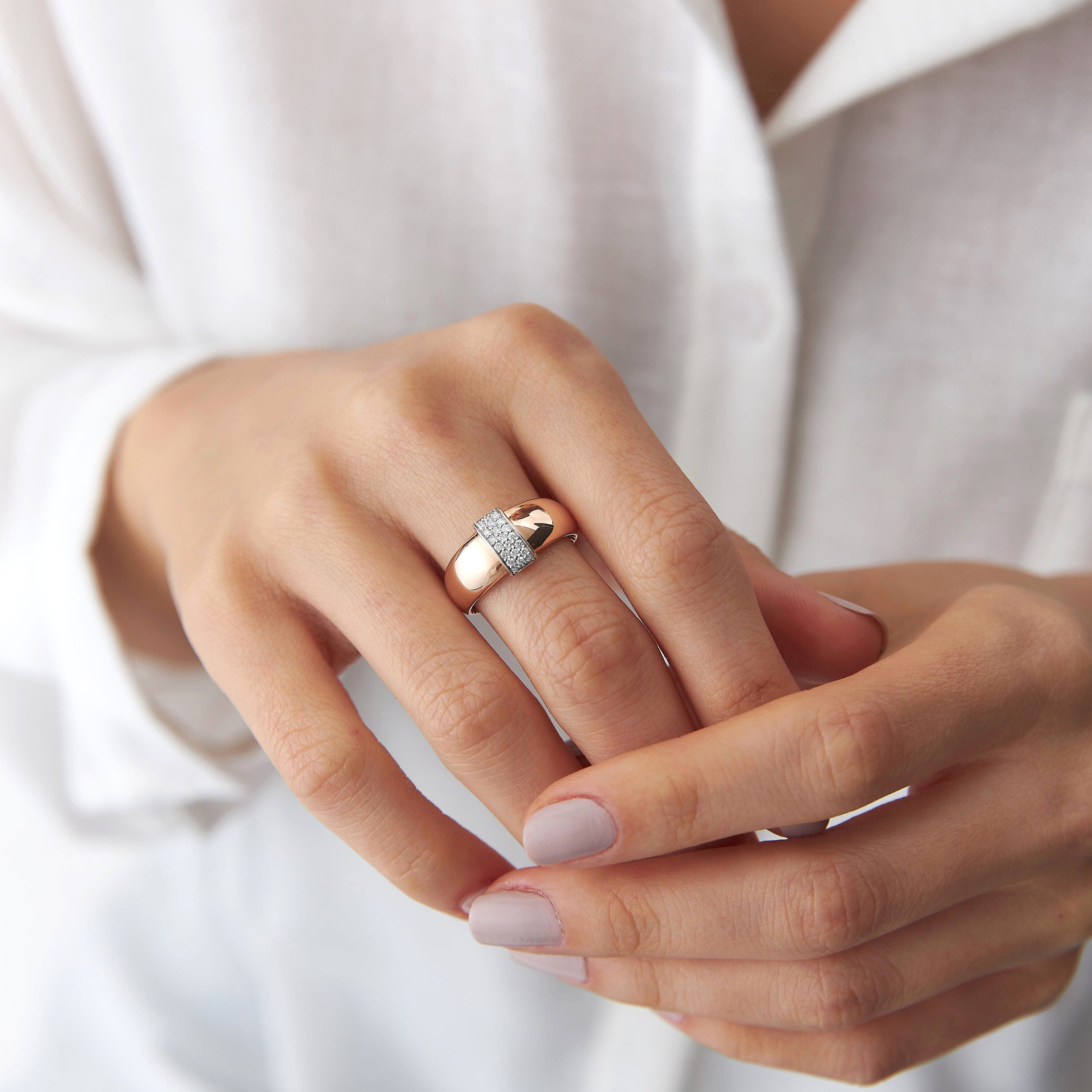 Pave Set Diamond Dome Ring in 14K Gold