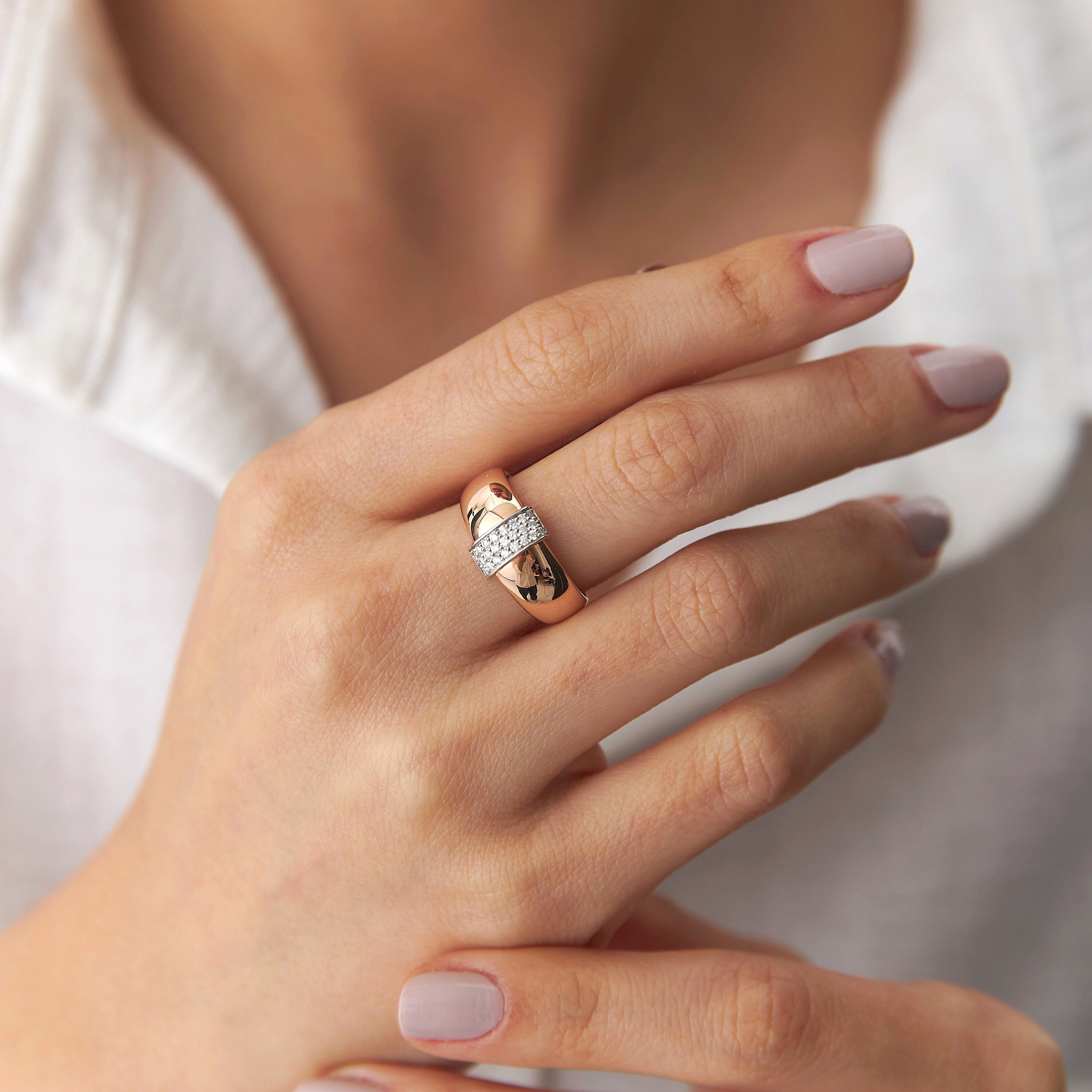 Pave Set Diamond Dome Ring in 14K Gold