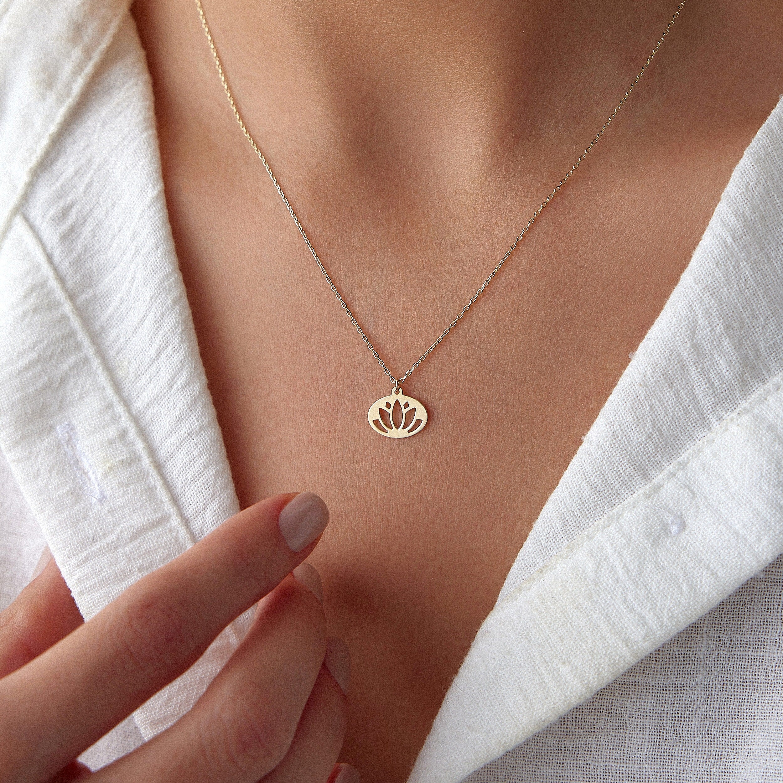 Lotus Print Necklace in 14K Gold