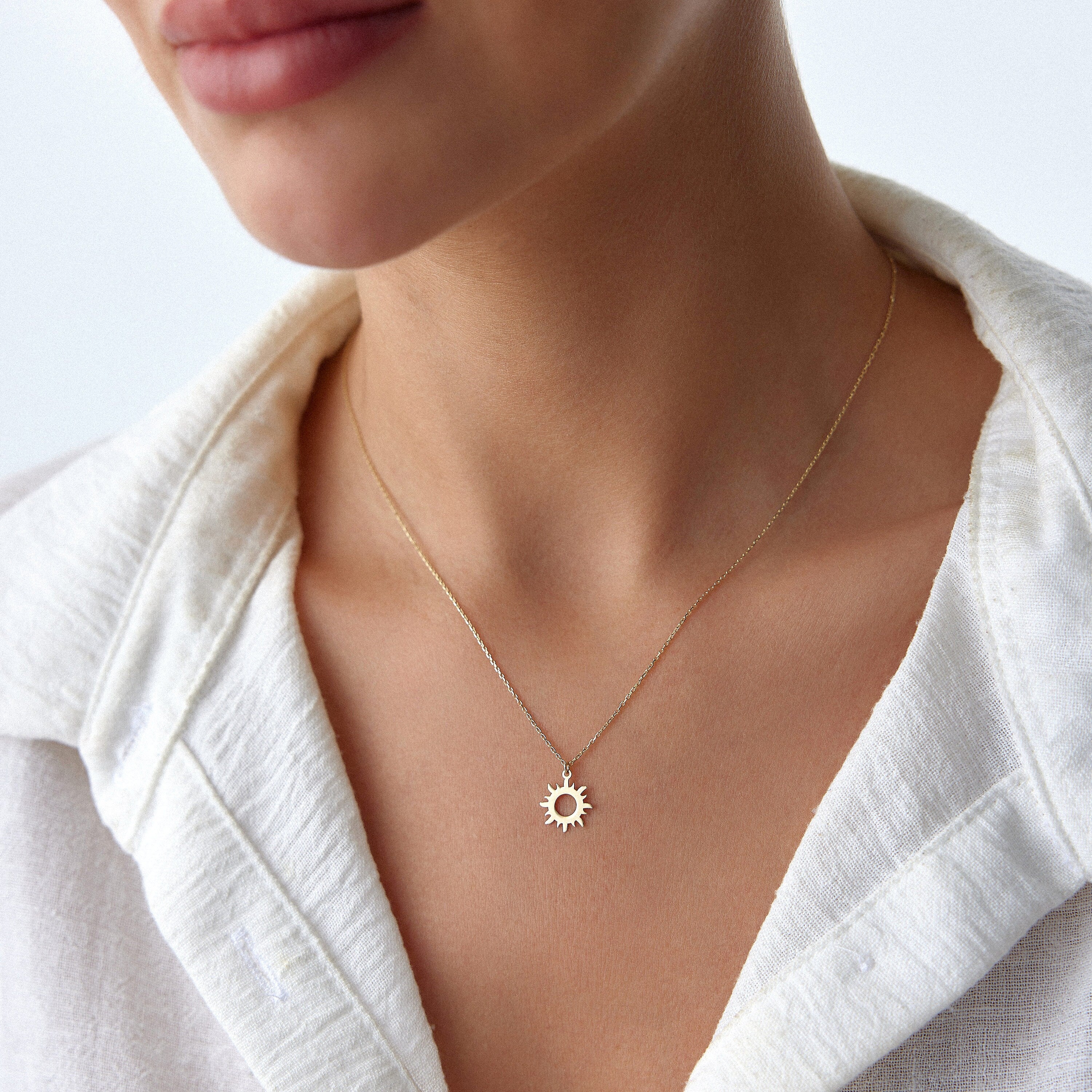 Mini Sun Necklace in 14K Gold