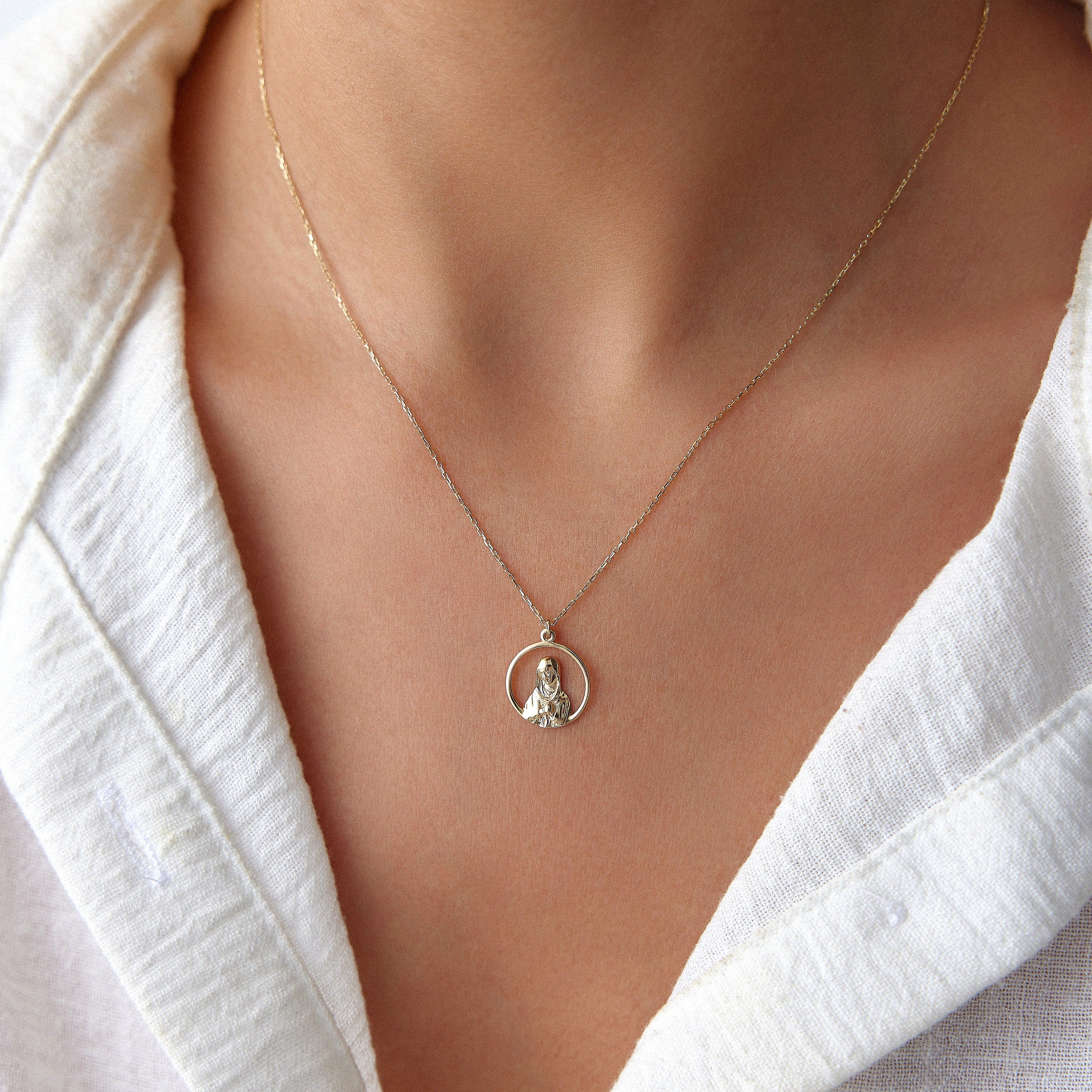 Virgin Mary Necklace in 14K Gold