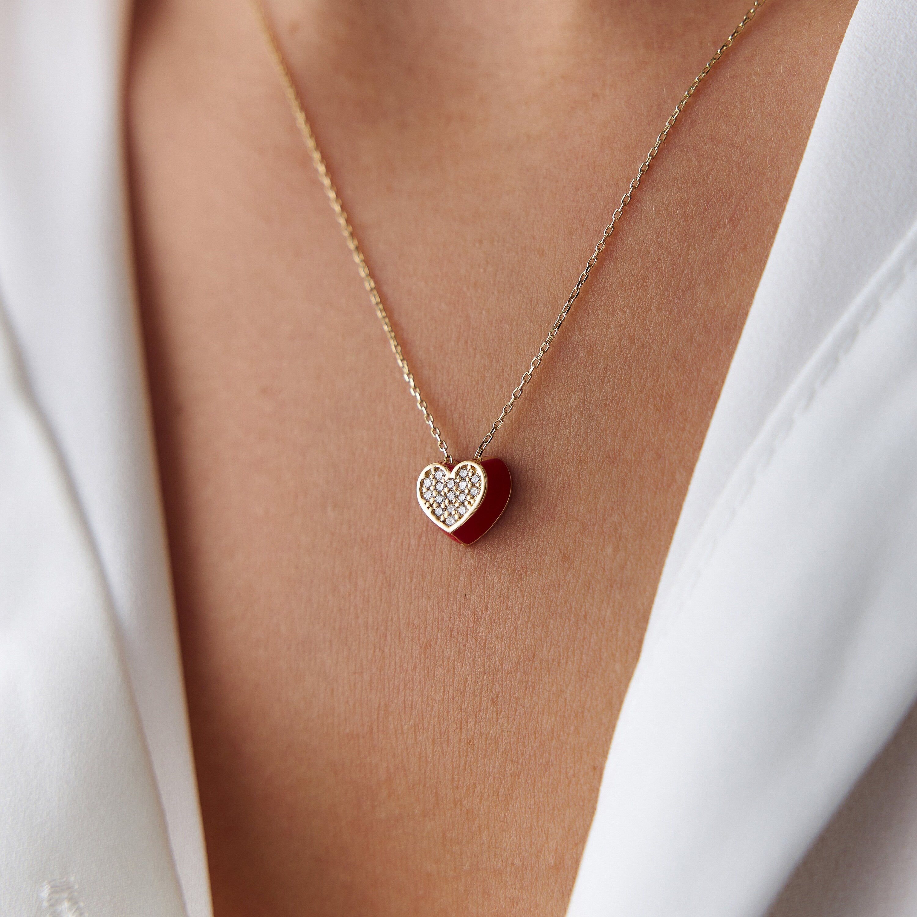 Diamond Red Heart Necklace