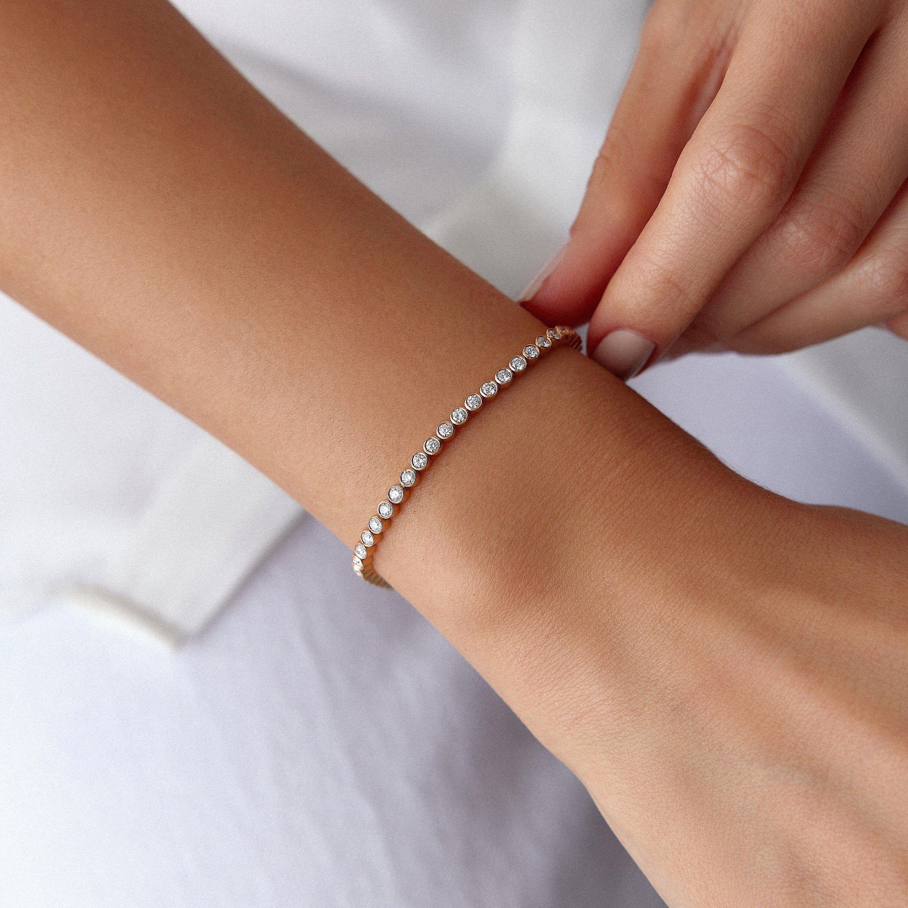 Bezel Set Tennis Bracelet in 14K Gold