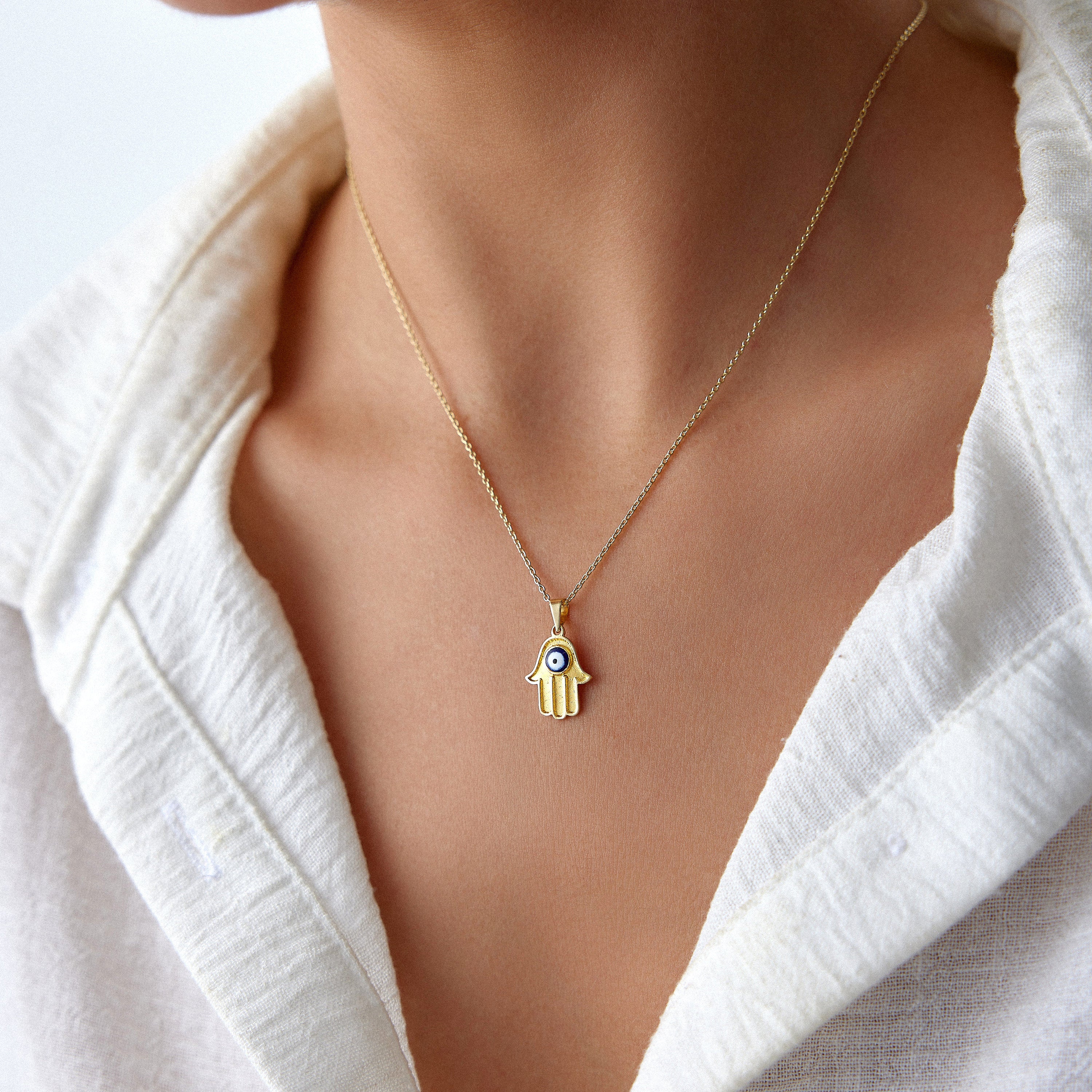 Vintage Hamsa Necklace in 14K Gold