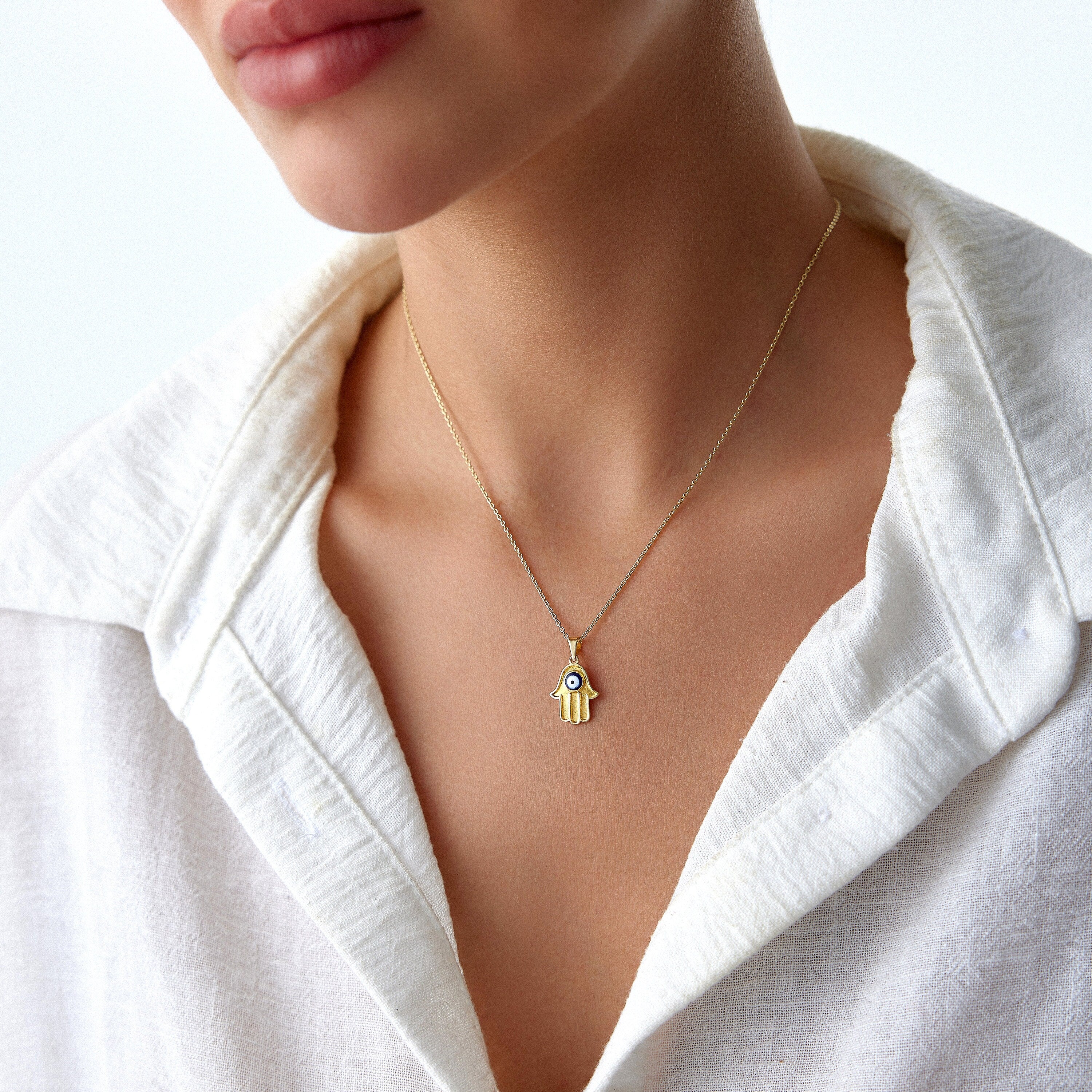 Vintage Hamsa Necklace in 14K Gold