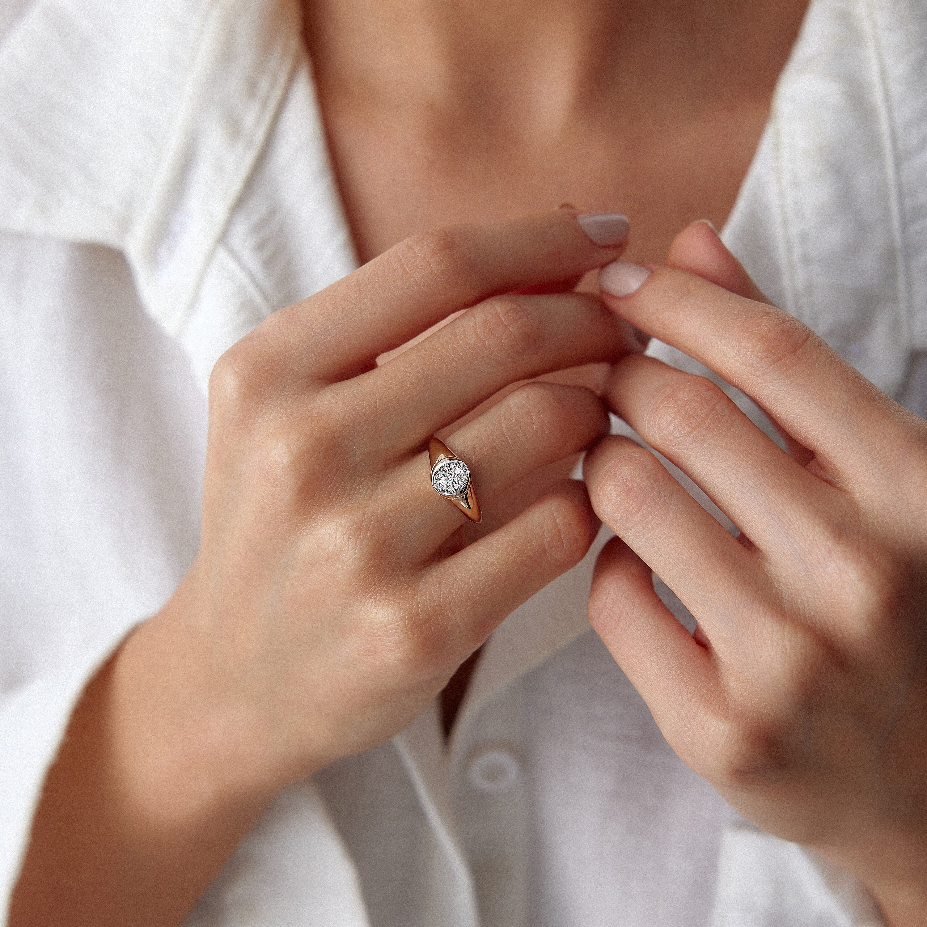 Oval Pave Diamond Ring in 14K Gold
