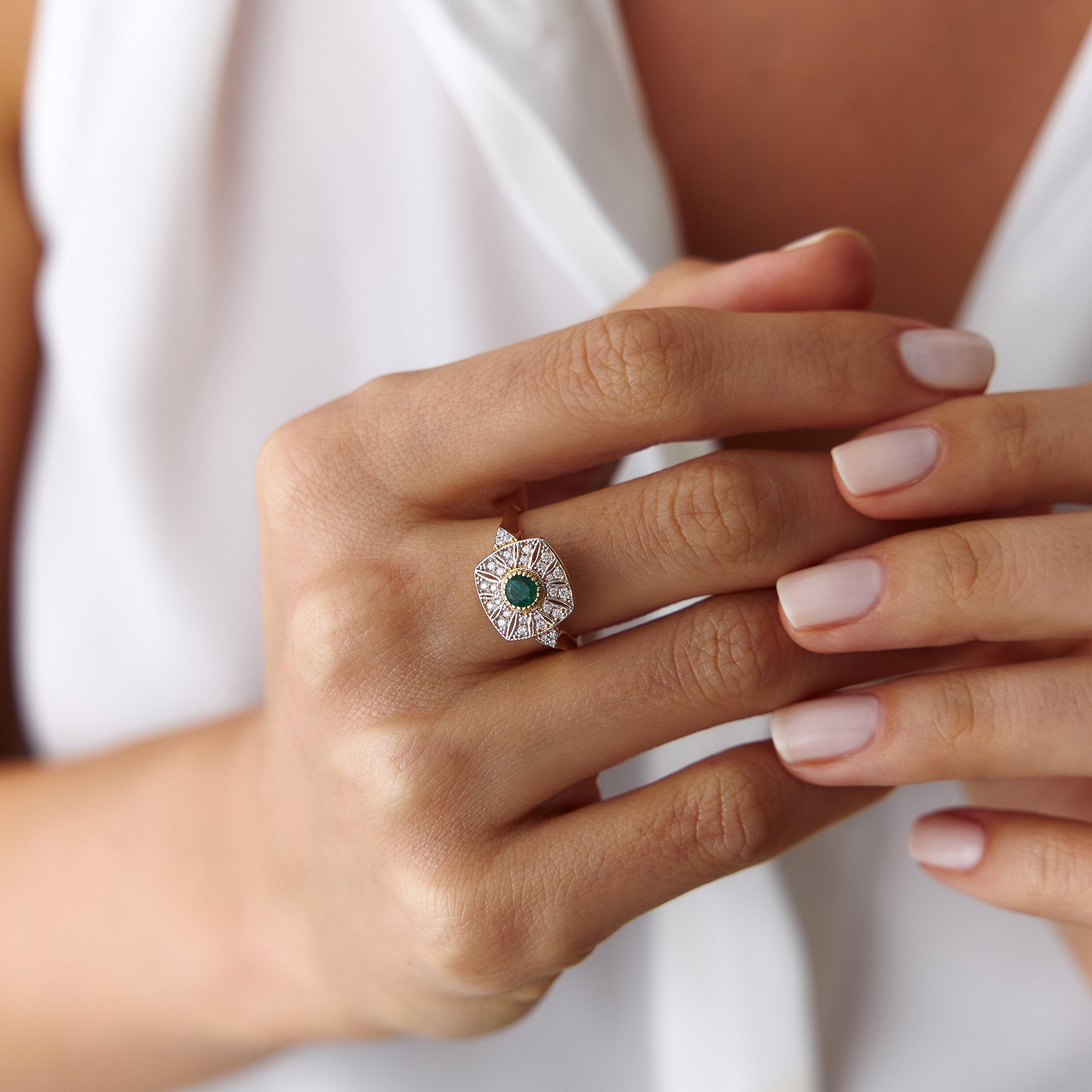 Emerald and Diamond Ring In 14K Gold
