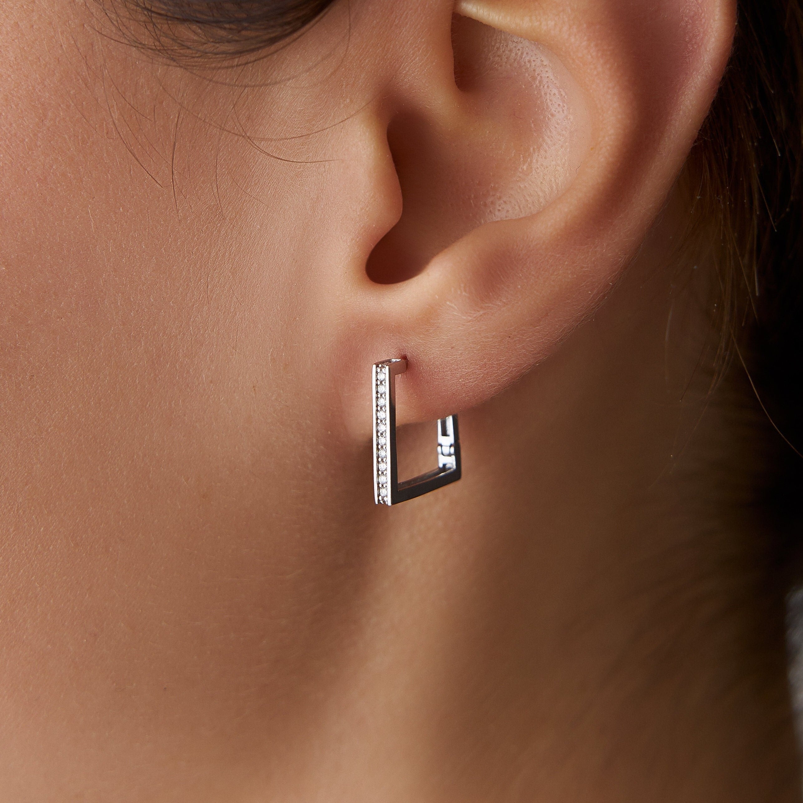 Diamond Square Huggie Earrings