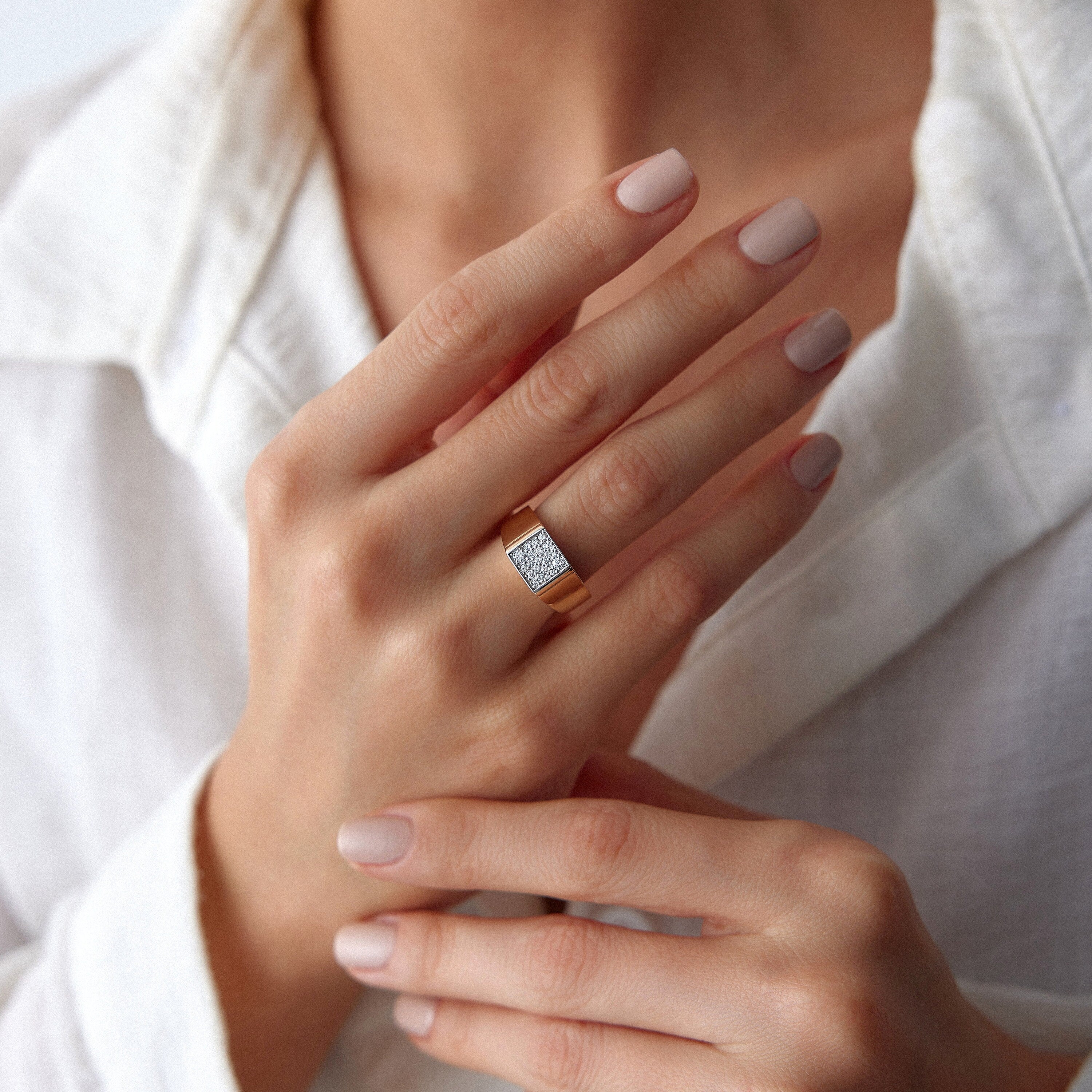 Diamond Square Ring in 14K Gold