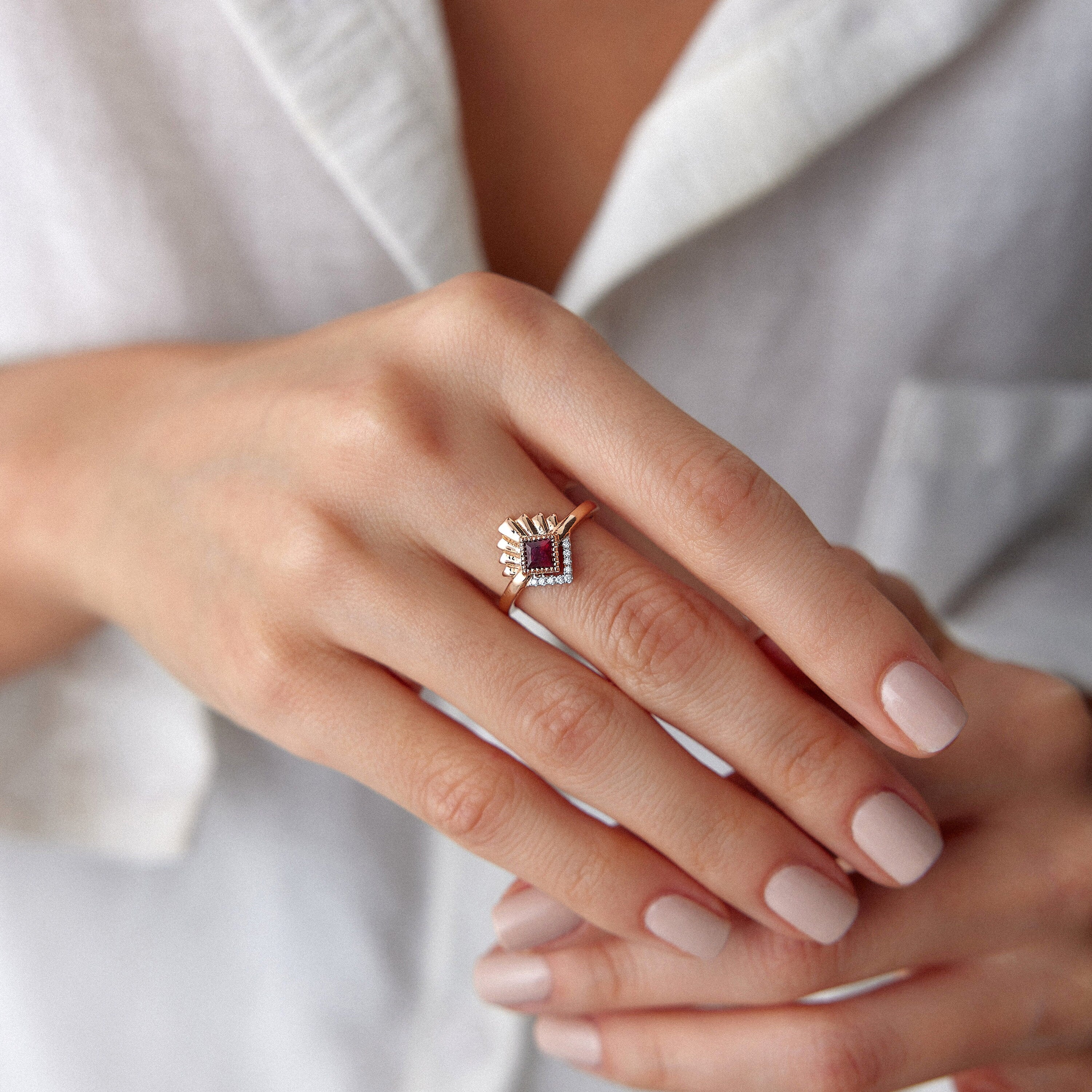 Princess Cut Ruby and Diamond Ring in 14K Gold